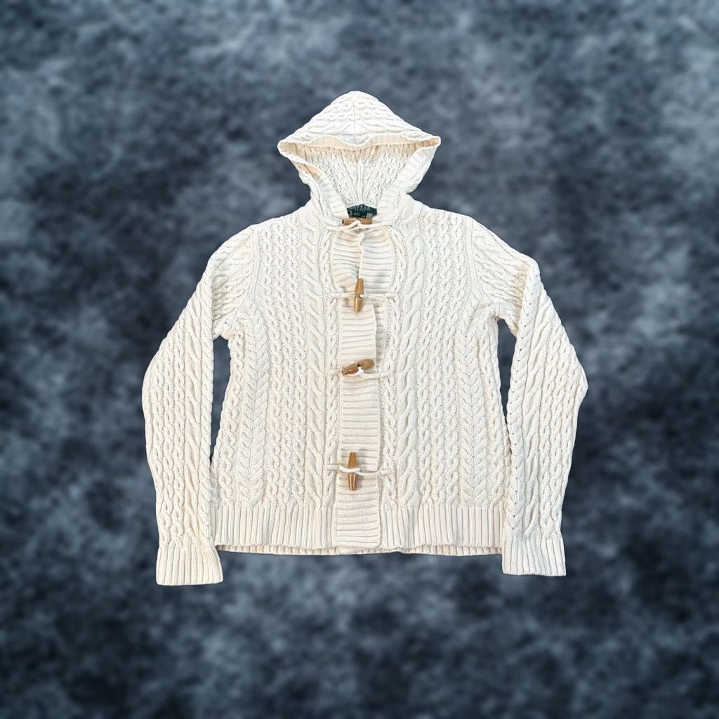 Ralph Lauren VINTAGE Lauren Ralph Lauren Cardigan Sweater Womens Petite Small Hooded Ivory Cotton Shirt? Size S / US 4 / IT 40 - 1 Thumbnail
