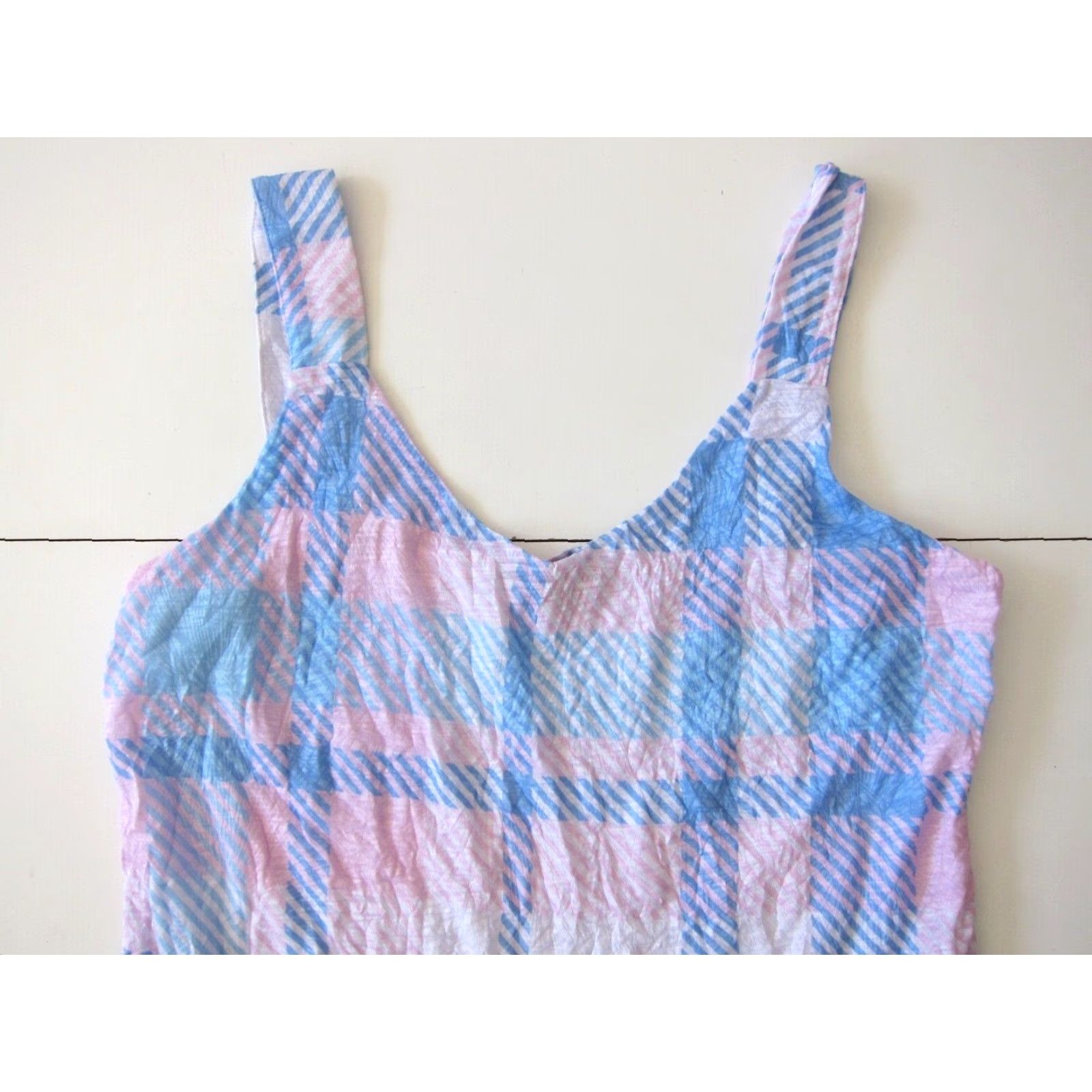Pinko Carine Pink Blue White Plaid Rayon Striped Layered Tank Dress Women Medium Size M / US 6-8 / IT 42-44 - 3 Thumbnail