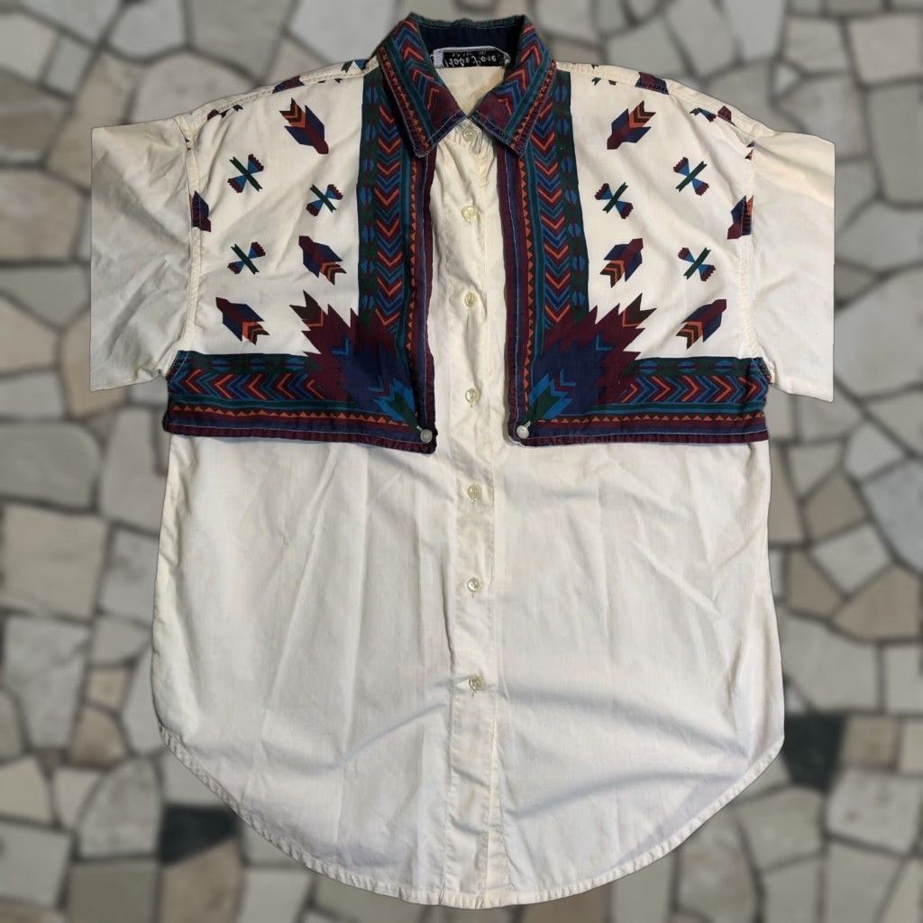 Vintage VINTAGE Adobe Rose Western Shirt Women’s S White Aztec Pattern Yellowing Size S / US 4 / IT 40 - 1 Thumbnail
