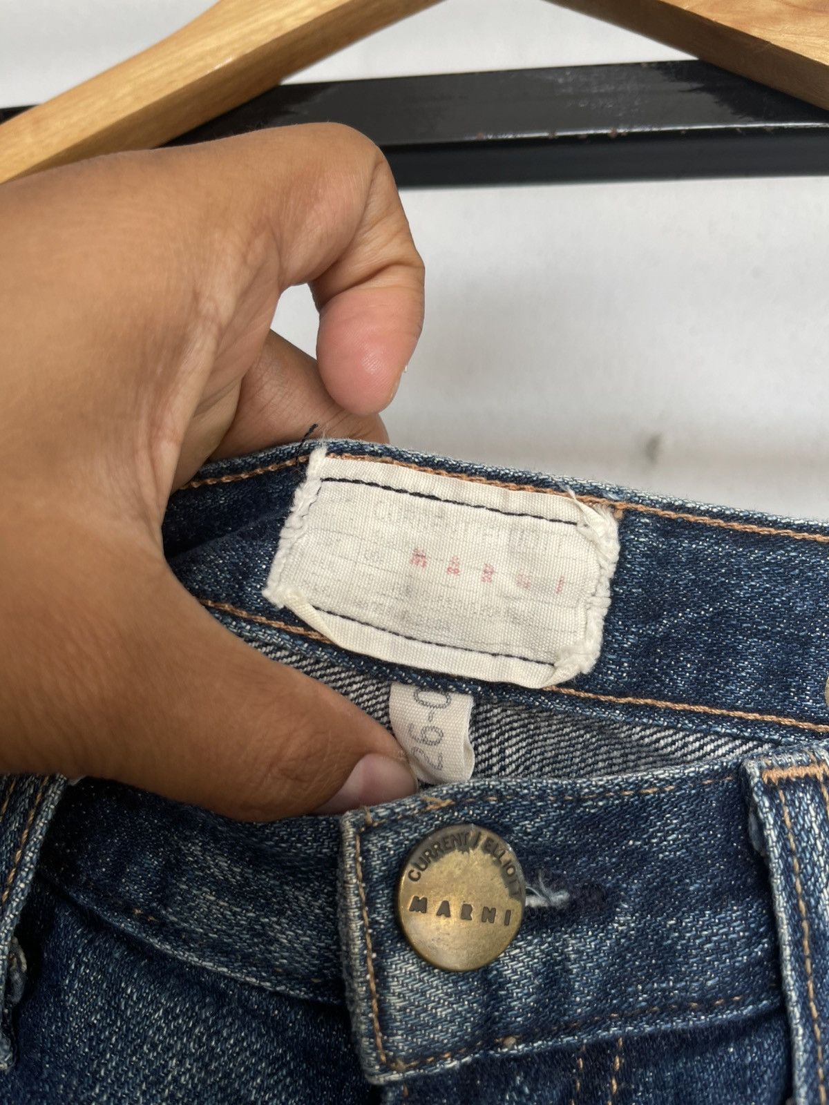 Current/Elliot × Marni Marni X Current Elliot Side Tape Cropped Jeans Size 33" - 3 Thumbnail