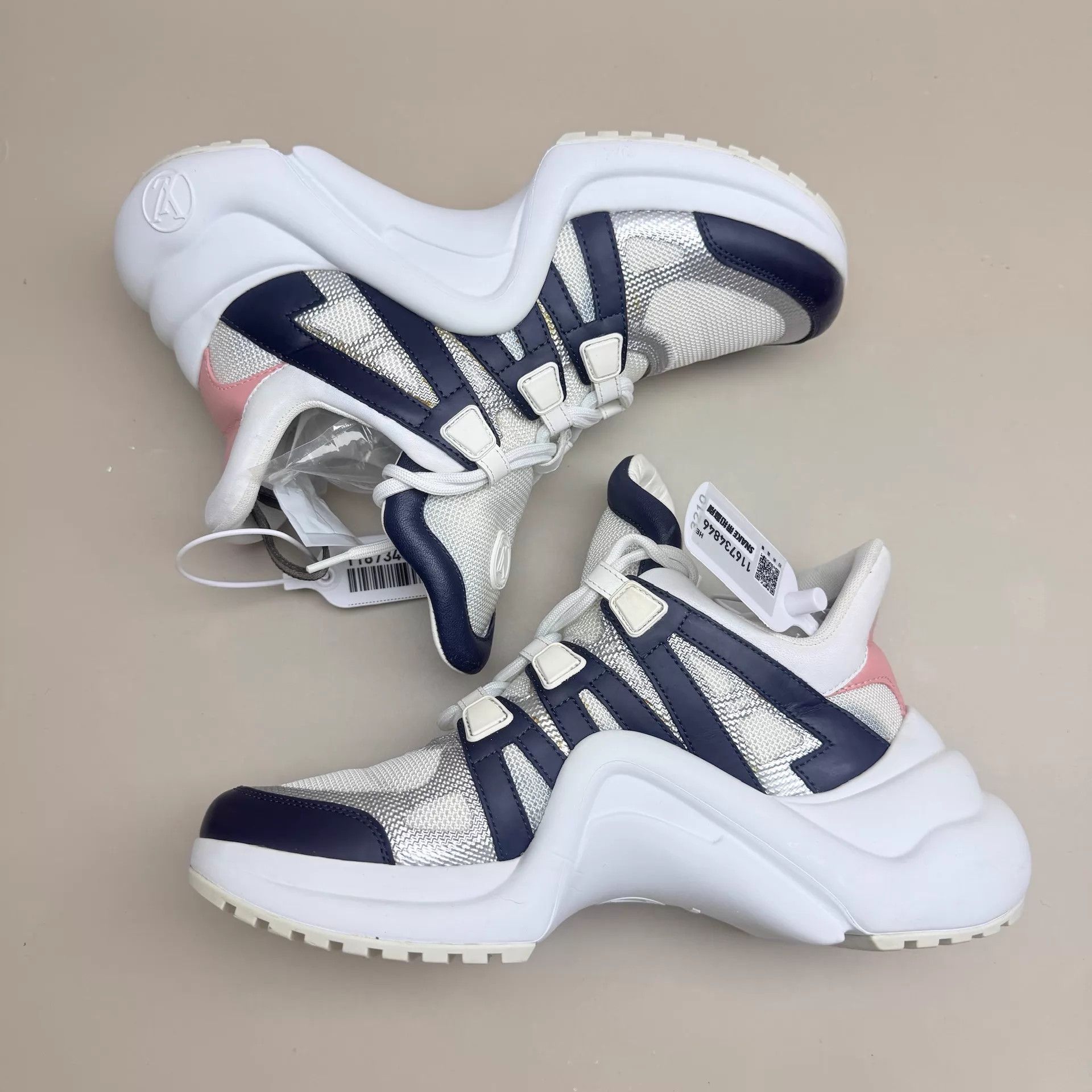 Louis Vuitton LV White/Blue/Pink Monogram Dad Sneaker 36.5 95 New Size US 6 / IT 36 - 5 Thumbnail