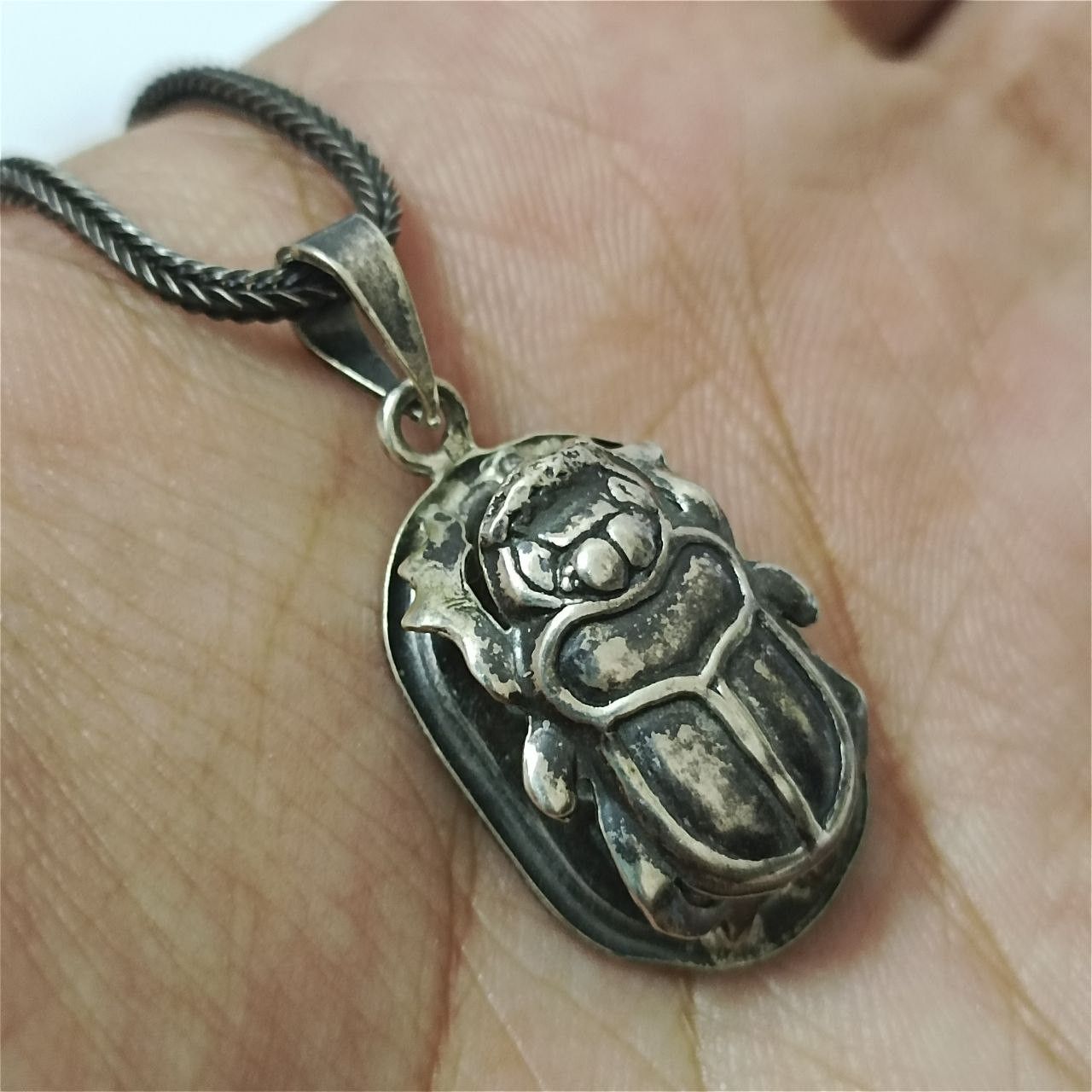 925 Silver Scarab Pendant Egyptian Style Antique