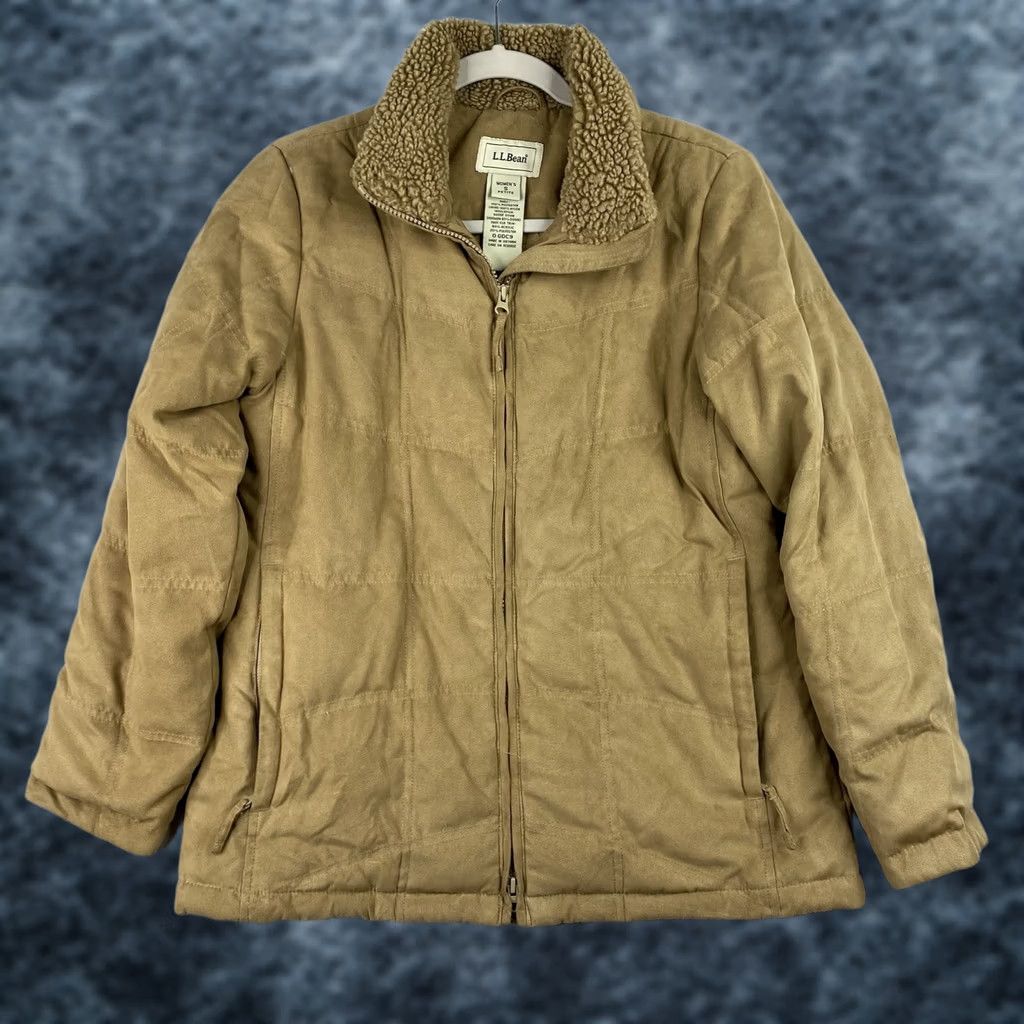 Vintage LL Bean Jacket Womens PS Petite Brown Down Parka Coat Hooded Faux Fur/Suede Mid-Length Casual Womens Vestige Vintage: No Size S / US 4 / IT 40 - 1 Thumbnail