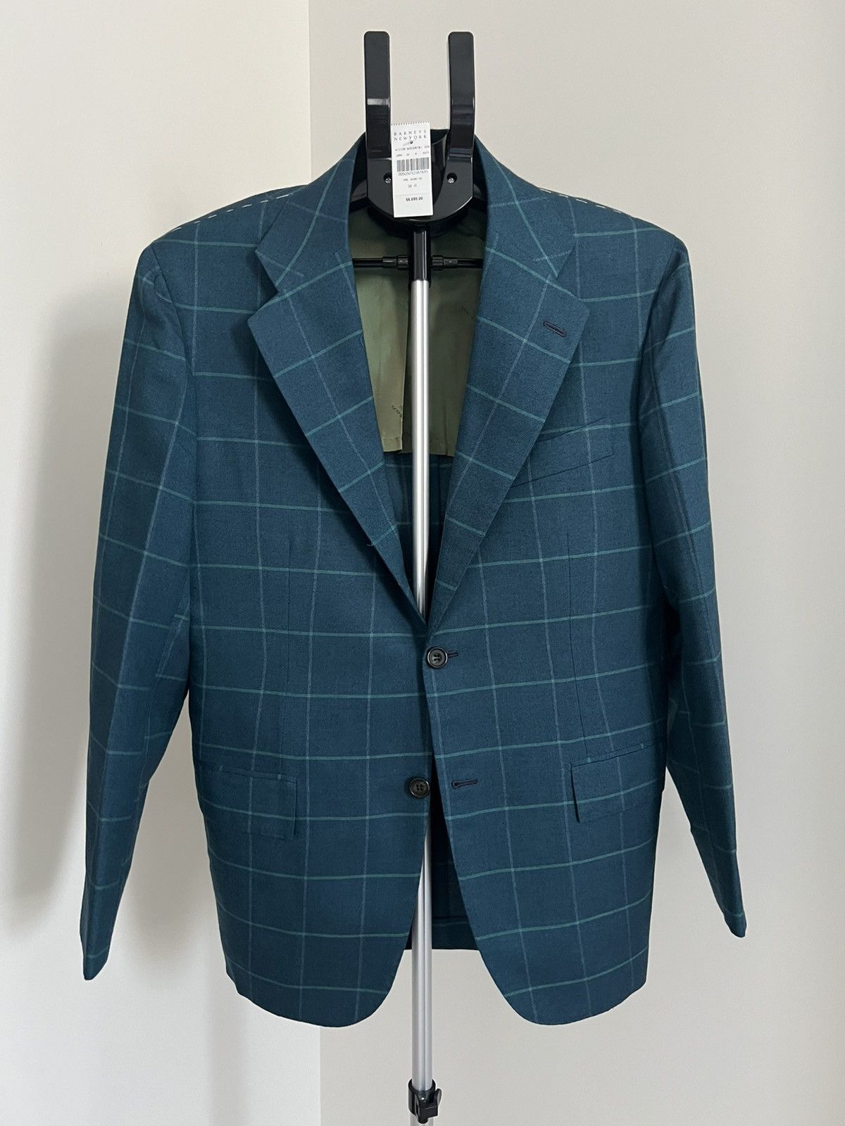 Barneys New York × Kiton Kiton Men Size 38R US 48 IT Green Windowpane Blazer NWT Size 38R - 1 Thumbnail