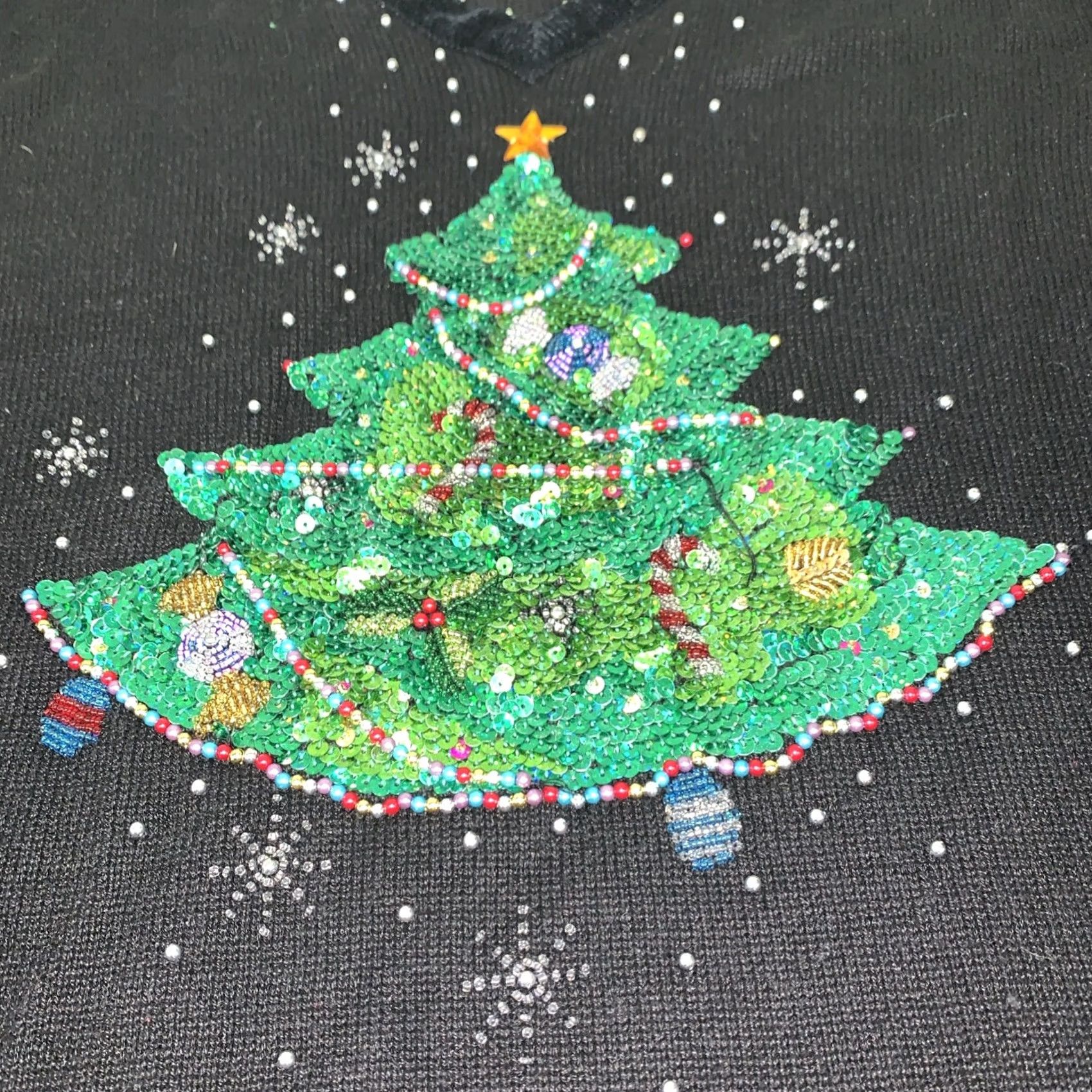 Quacker Factory Vintage Quaker Factory Womens Christmas Festive Beaded Sequin Tree Jumper Sz XXL Size XXL / US 16-18 / IT 52-54 - 2 Thumbnail