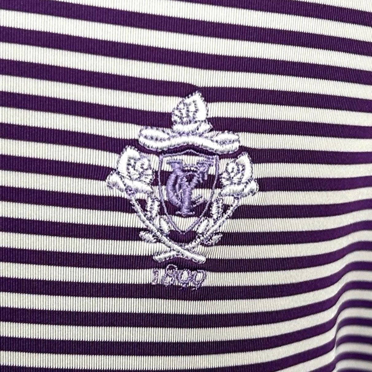 RLX Ralph Lauren RLX Ralph Lauren Medium Golf Polo Shirt Purple White Striped Polyester Blend Polo Shirt Mens M Size US M / EU 48-50 / 2 - 4 Thumbnail