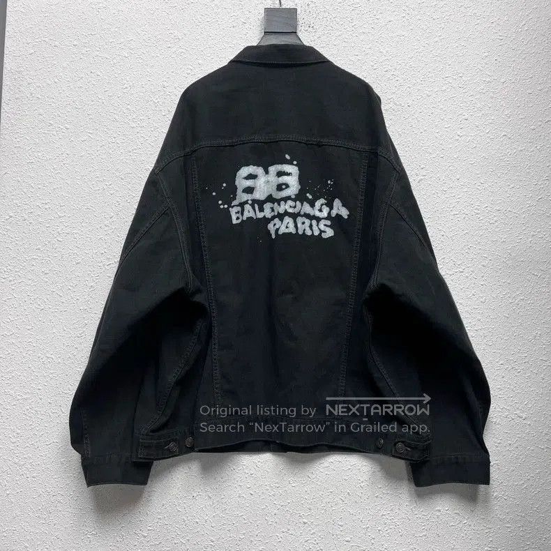 Balenciaga Balenciaga Black Denim Jacket with Logo. Size US S / EU 44-46 / 1 - 2 Thumbnail