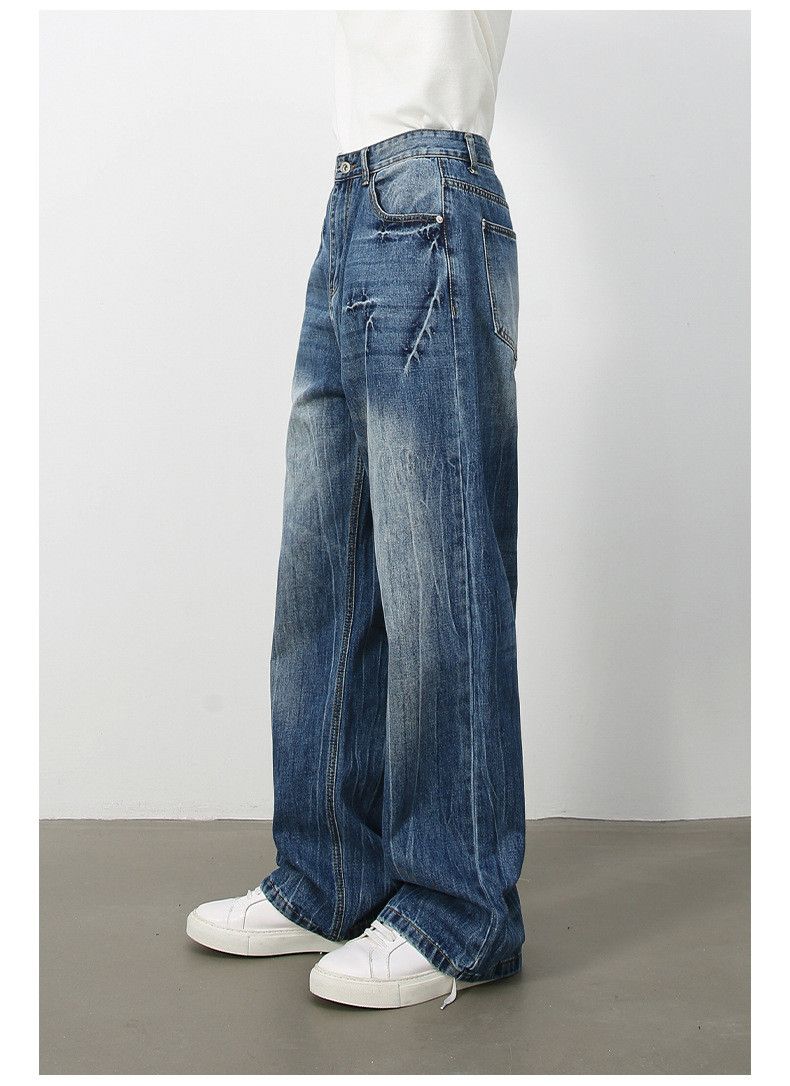 Japanese Brand × Jean Men's retro washed lightning pattern loose straight jeans Size US 34 / EU 50 - 4 Thumbnail