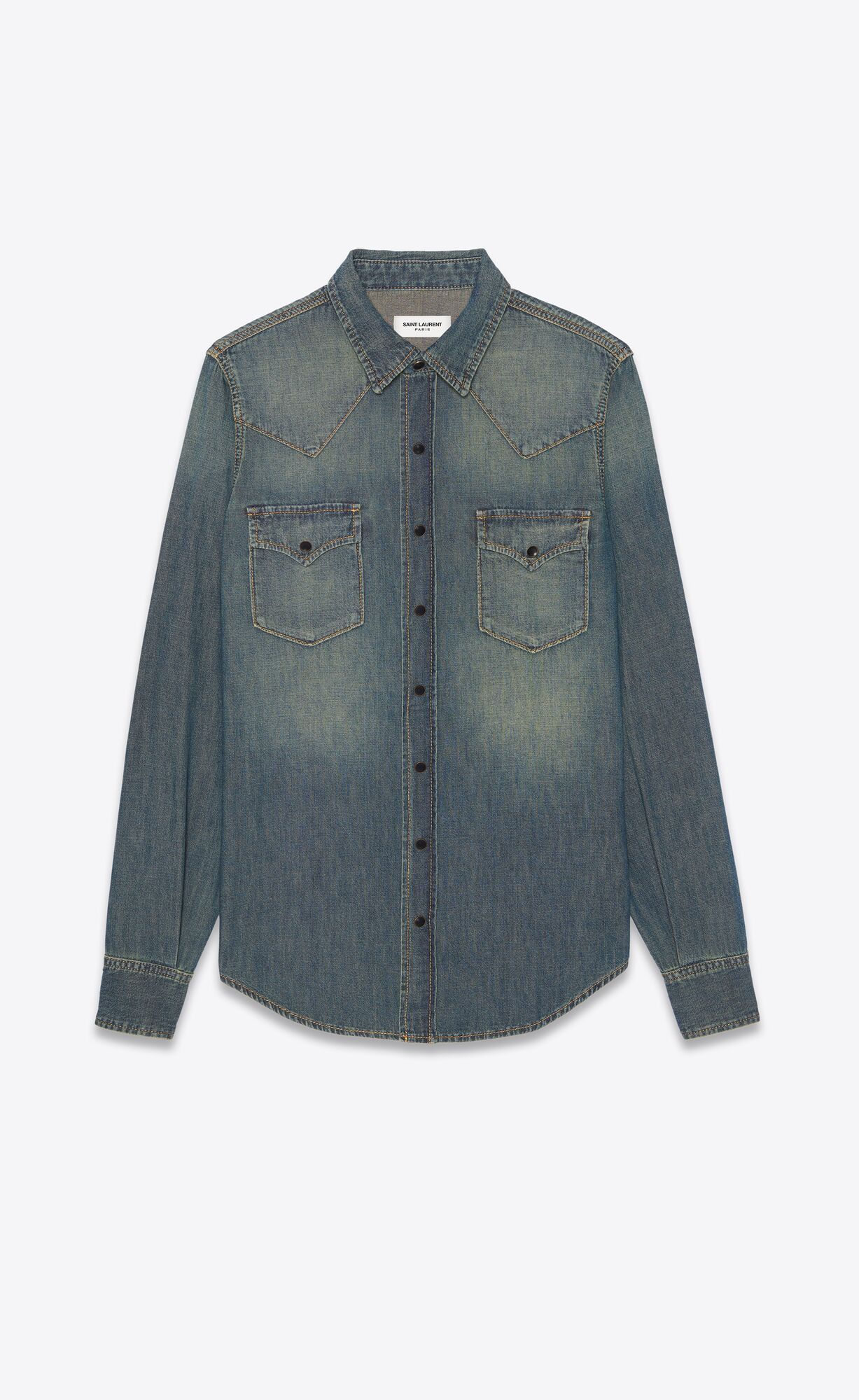 Saint Laurent Paris o1s1wg111124 Western Shirt In Denim in Deep Vintage Blue Size US XL / EU 56 / 4 - 1 Thumbnail