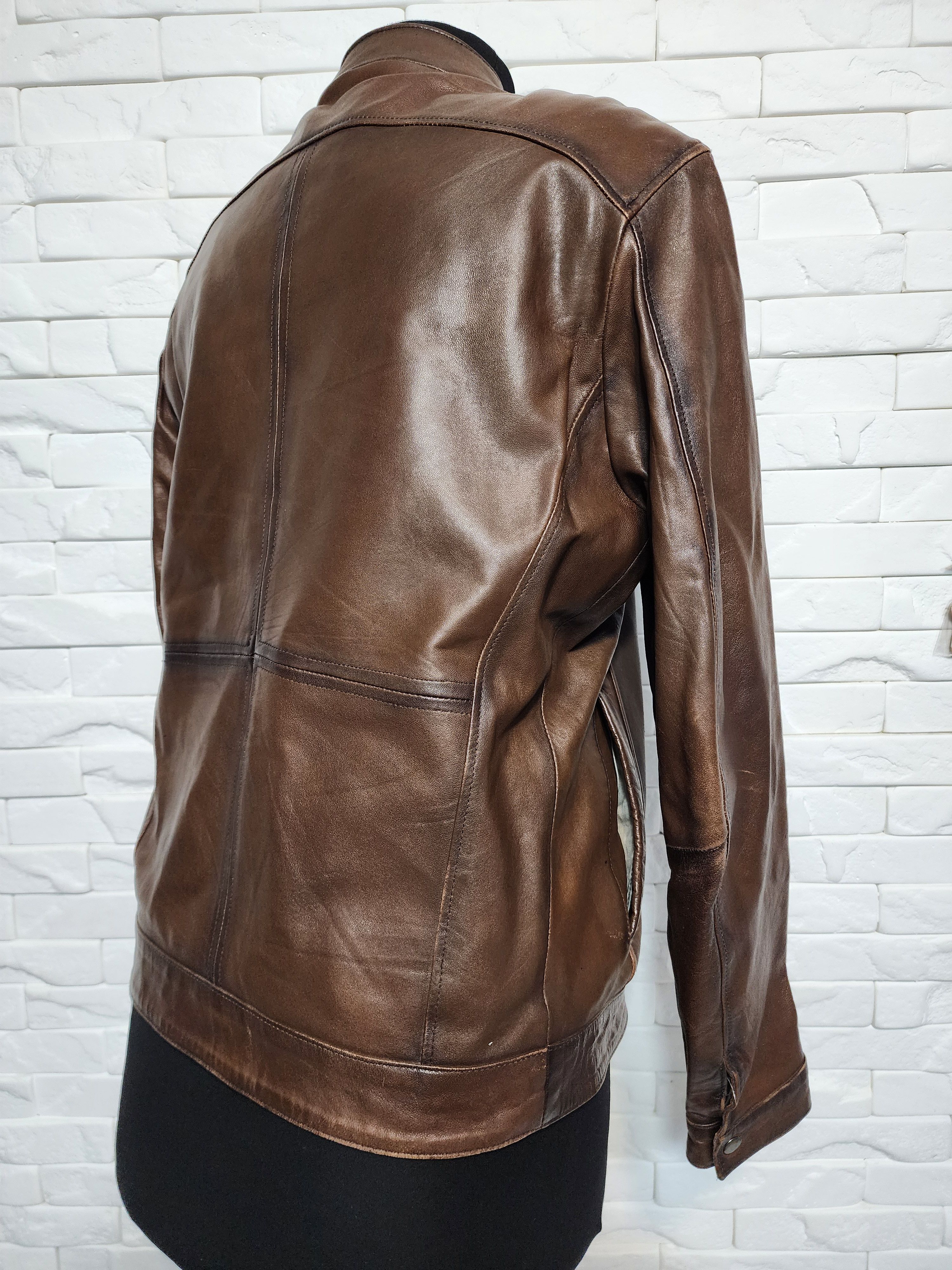 Other Men's Brown Genuine Leather Jacket: Zip Front. Size US S / EU 44-46 / 1 - 5 Thumbnail