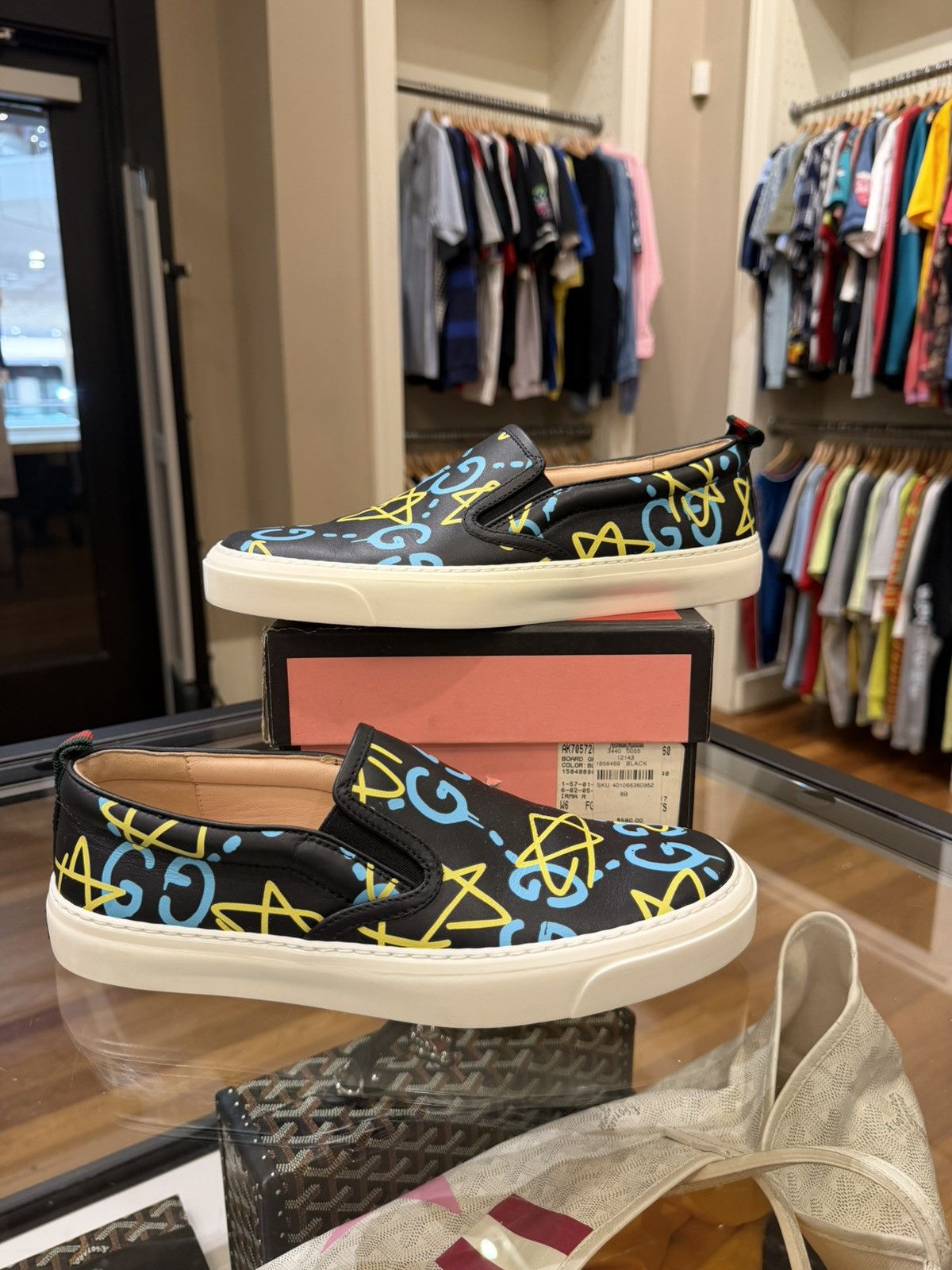Gucci Gucci Ghost Slip On Graffiti Sneakers - Black Size US 8 / IT 38 - 1 Thumbnail