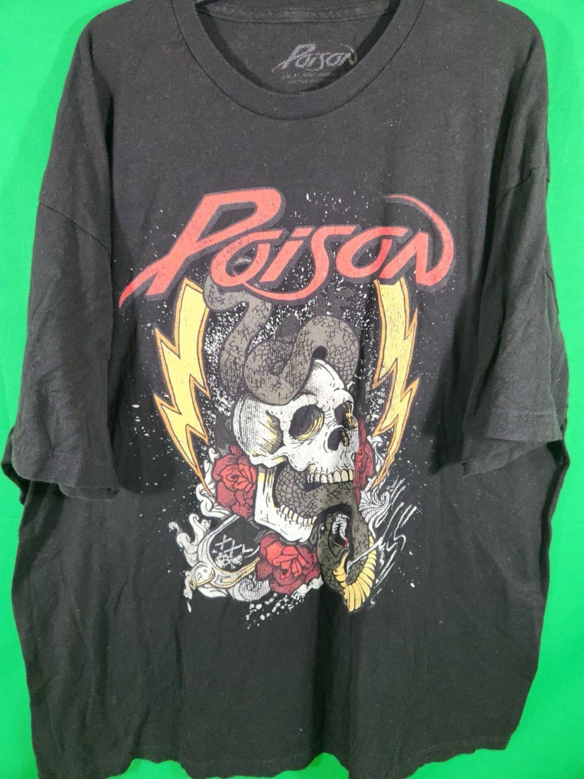 Designer Vintage Poison Band T-Shirt with Skull and Roses Graphic Size US XXL / EU 58 / 5 - 1 Thumbnail
