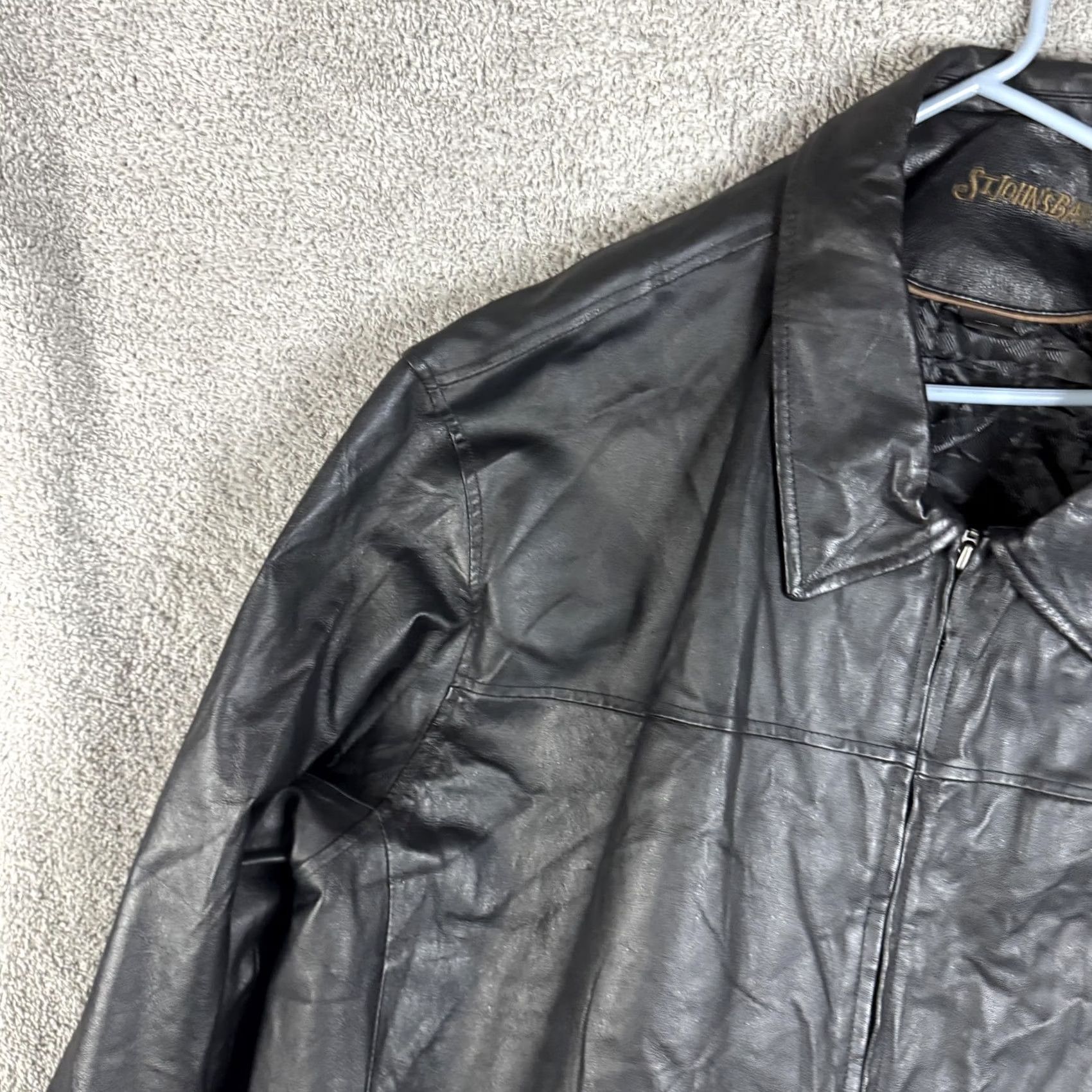 Vintage VINTAGE St. Johns Bay Jacket Mens 3XLT Black Leather Full Zip Mid Length Lined Overcoat Size US XXL / EU 58 / 5 - 5 Thumbnail