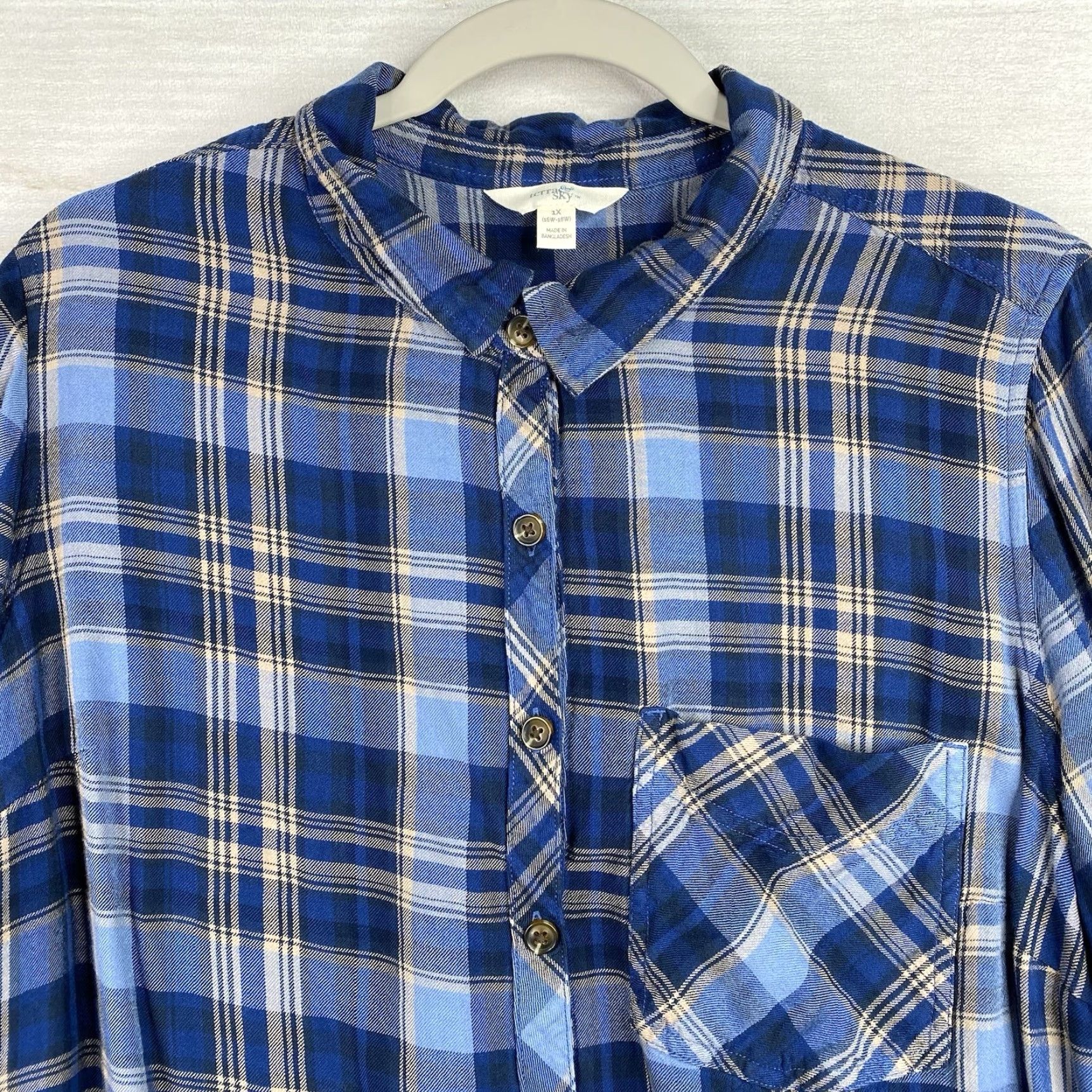 Vintage Terra & Sky Shirt Womens 1X 16W Blue Plaid Long Sleeves Lightweight Button Up Size XL / US 12-14 / IT 48-50 - 2 Thumbnail