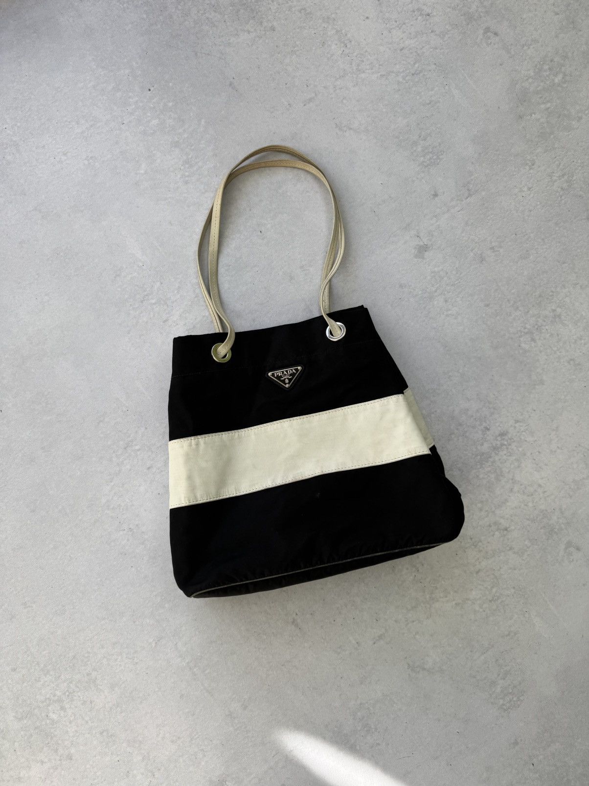 Prada Prada Nylon Totes Bag Black And White Lampo Furniture Size ONE SIZE - 1 Thumbnail