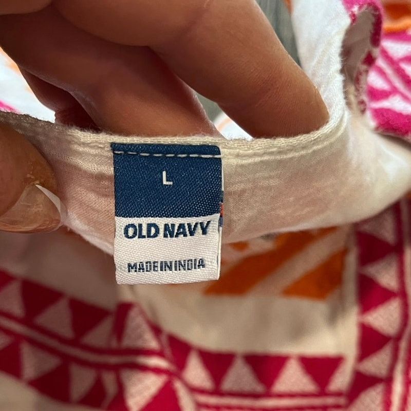 Old Navy Old Navy Jacquard Mini Swing Dress Shirred Orange Red Size L Size L / US 10 / IT 46 - 3 Thumbnail