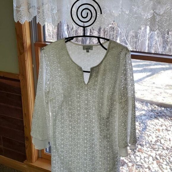 Vintage Robbie Bee Signature Sz. L White Eyelet Dress w Unique Sleev Size L / US 10 / IT 46 - 2 Thumbnail