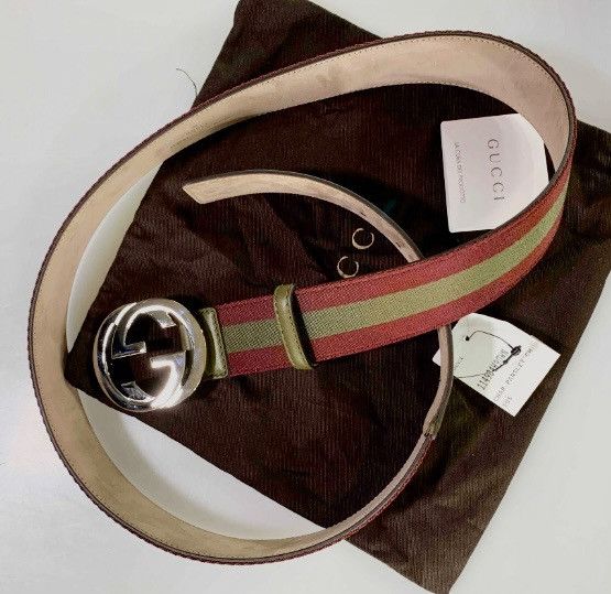 Gucci Gucci 🇮🇹 GG Medallion Interlocking web stripe belt 105 42 NEW Size 42 - 5 Thumbnail