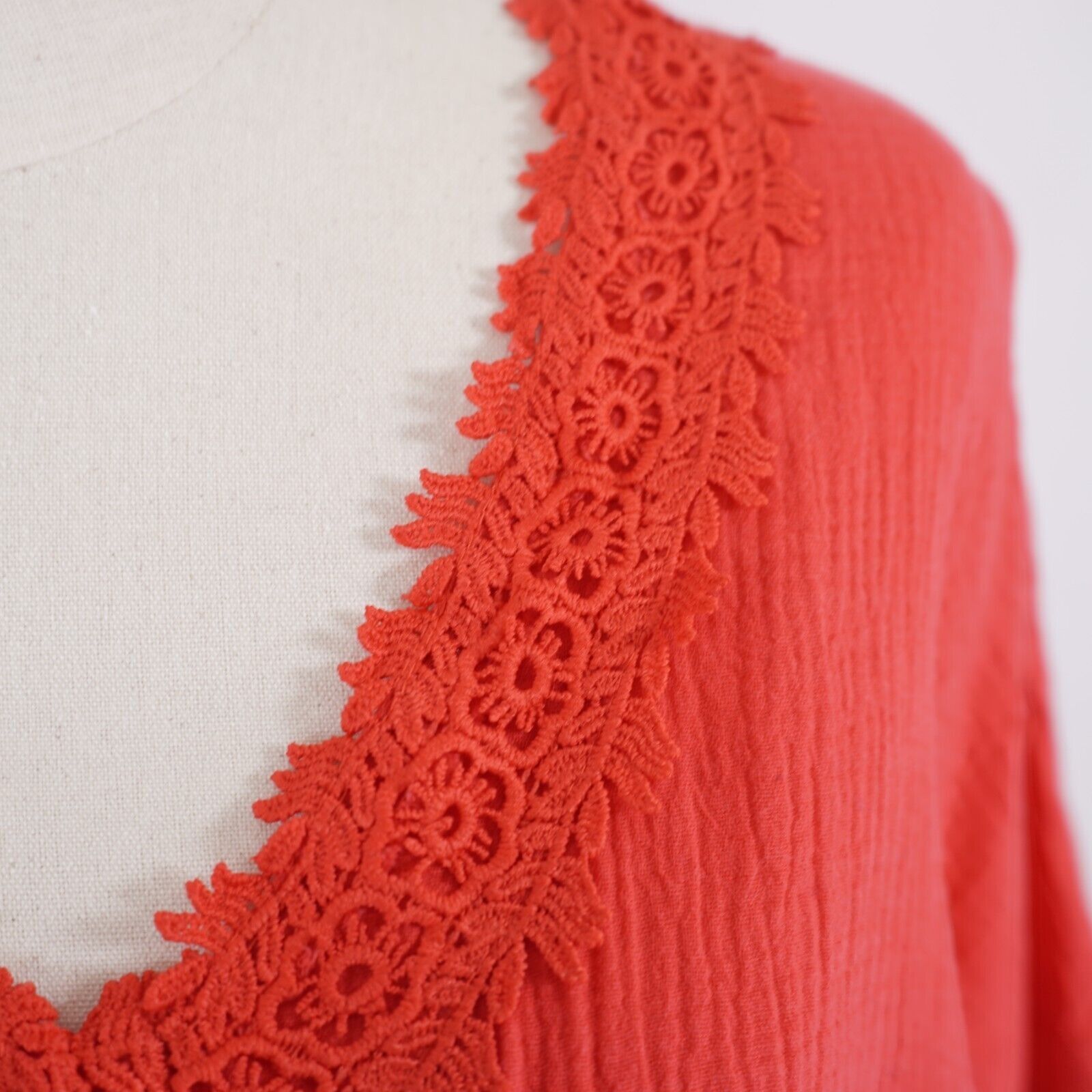 Jones New York Jones New York 1X Neon Pink / Orange Ribbed Cotton Lace V-Ne Size XL / US 12-14 / IT 48-50 - 2 Thumbnail