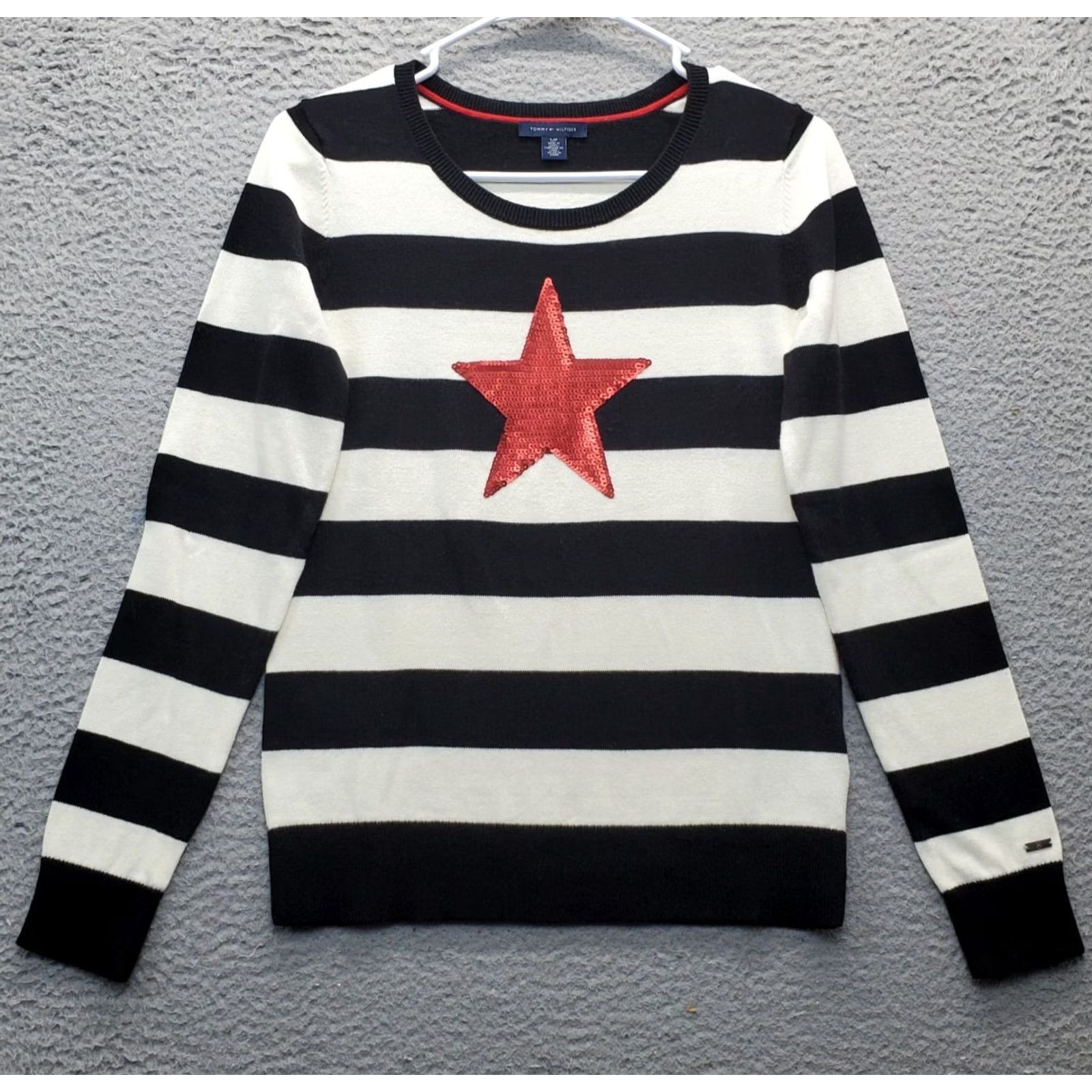 Tommy Hilfiger Tommy Hilfiger Sweater Womens S Multicolor Striped Sequin Star Crew Neck Pullover Size S / US 4 / IT 40 - 2 Thumbnail