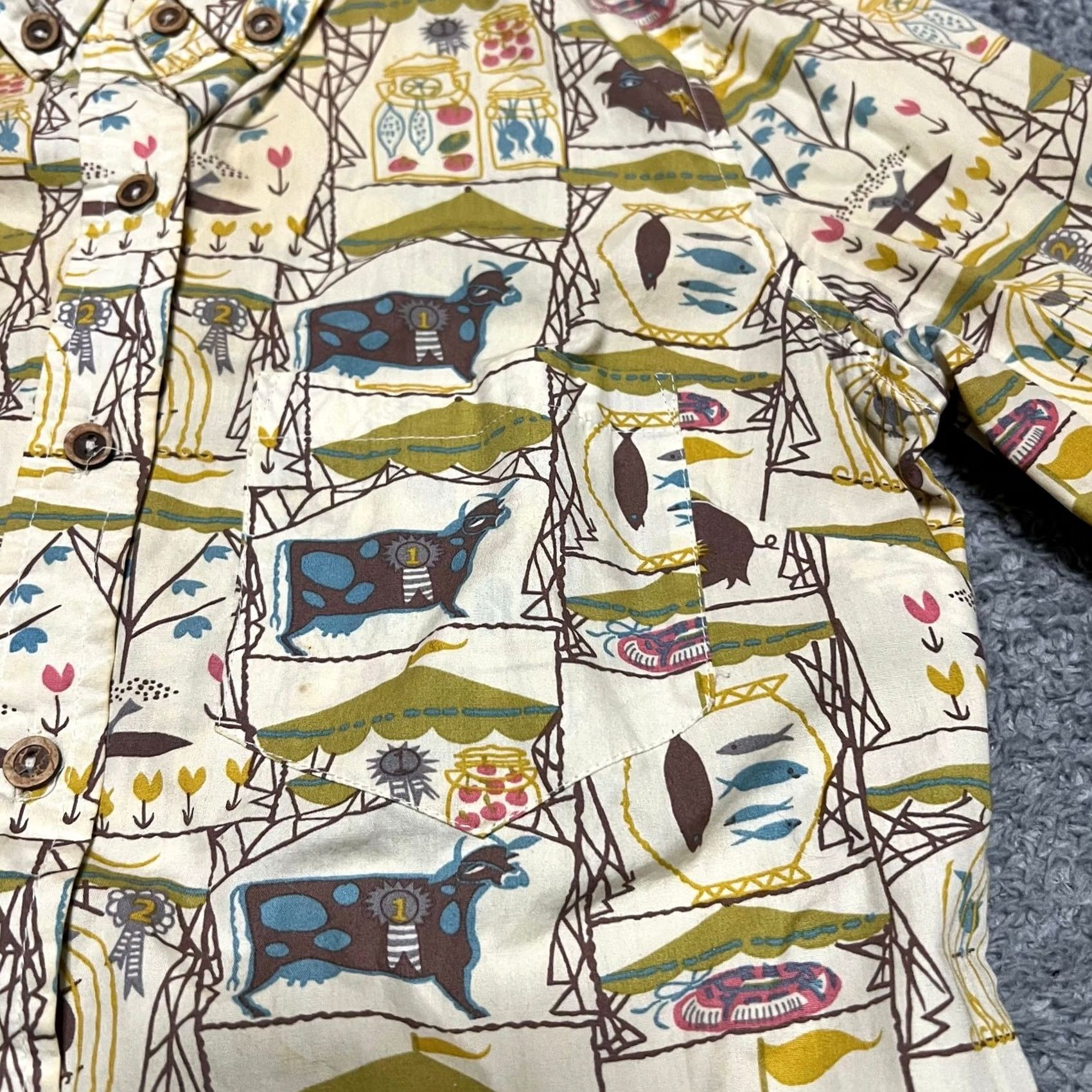 Anthropologie Odille Anthropologie Shirt Women 0 XS All Over Print Long Sleeve Button-Up Cow Farm Size XS / US 0-2 / IT 36-38 - 2 Thumbnail