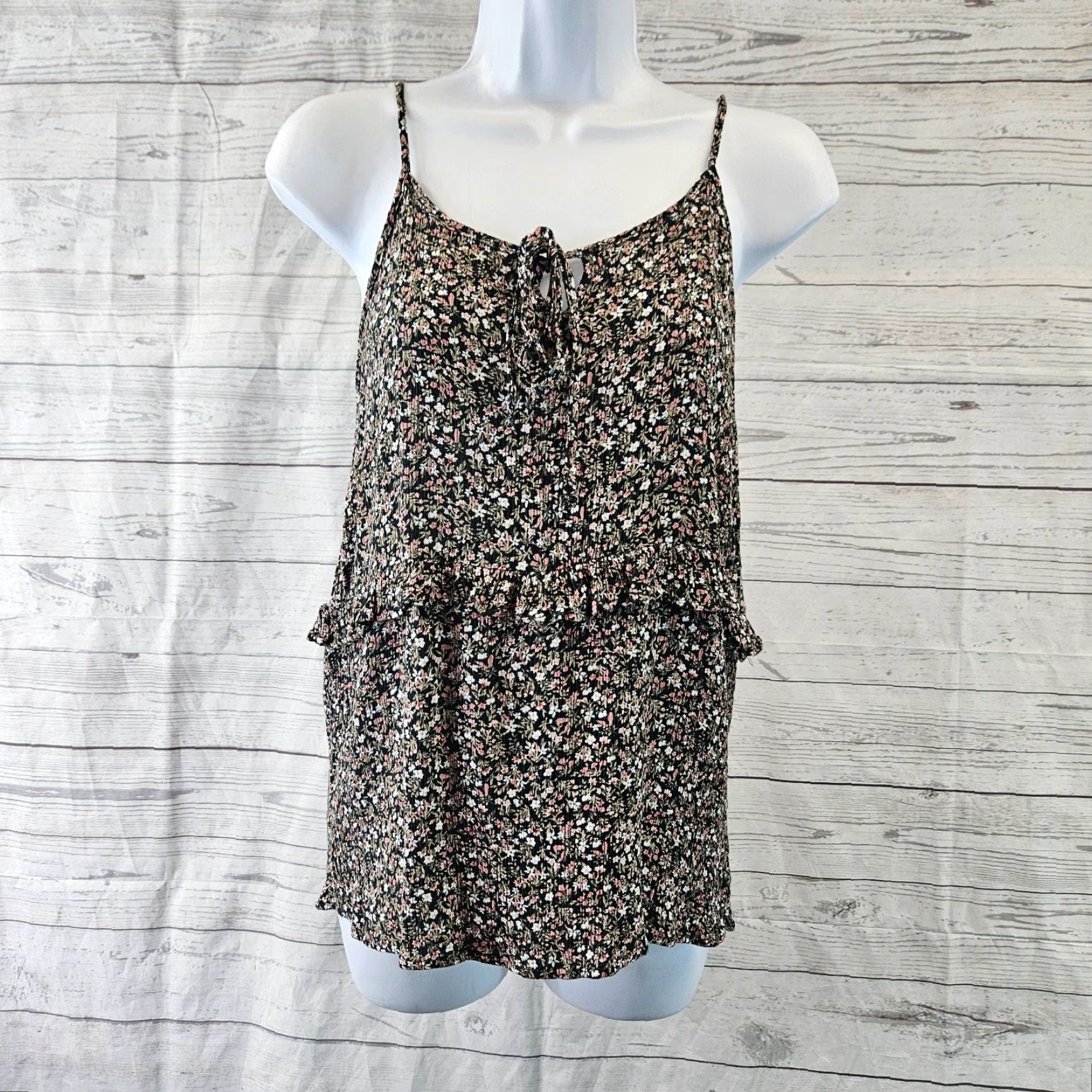 Vintage Gilli Womens Top Tank Spaghetti Strap Floral Green Pink Medium M Sleeveless Shirt Ladies Size M / US 6-8 / IT 42-44 - 2 Thumbnail