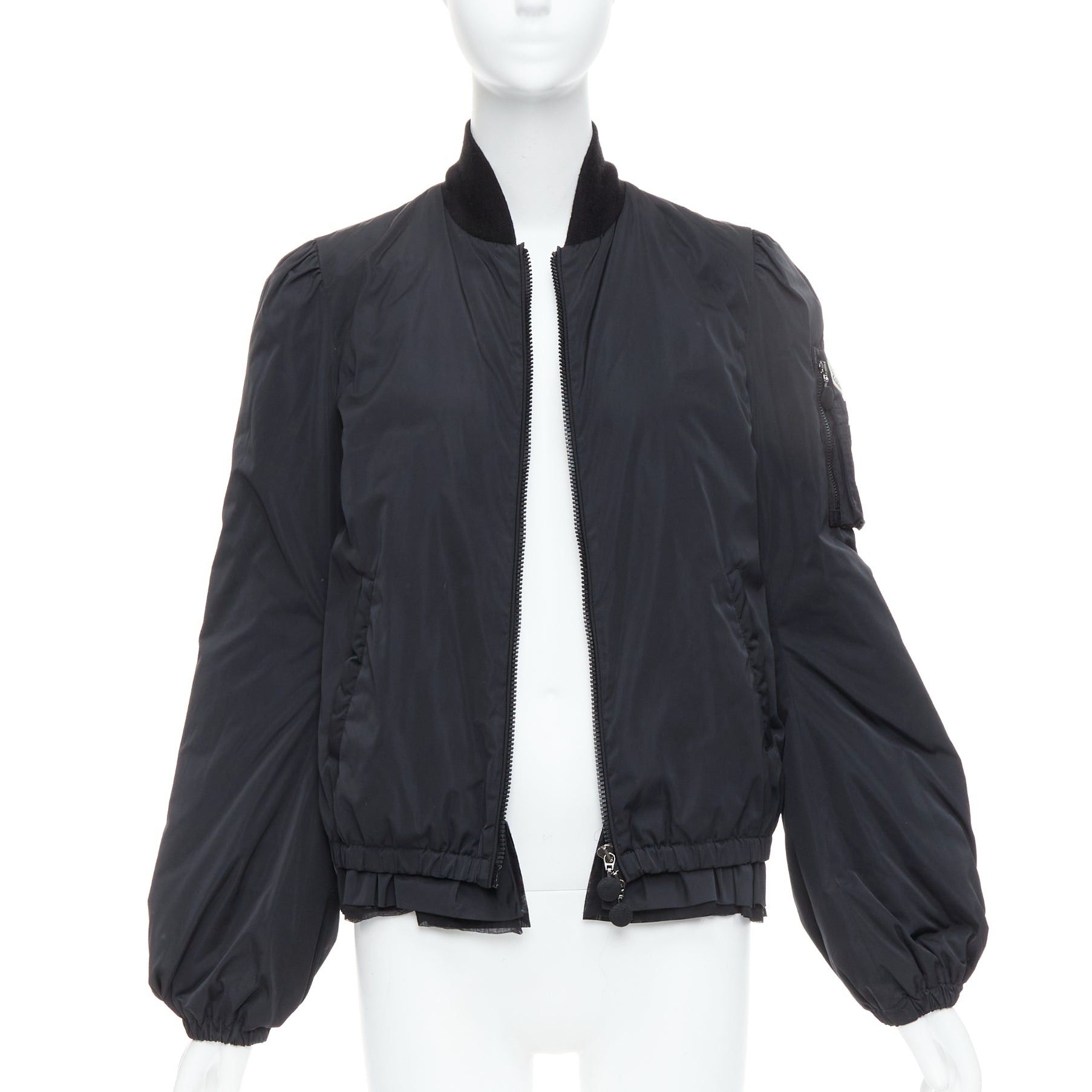 Moncler MONCLER G32-003 black logo puffer mesh trim nylon bomber Sz.2 M Size M / US 6-8 / IT 42-44 - 1 Thumbnail