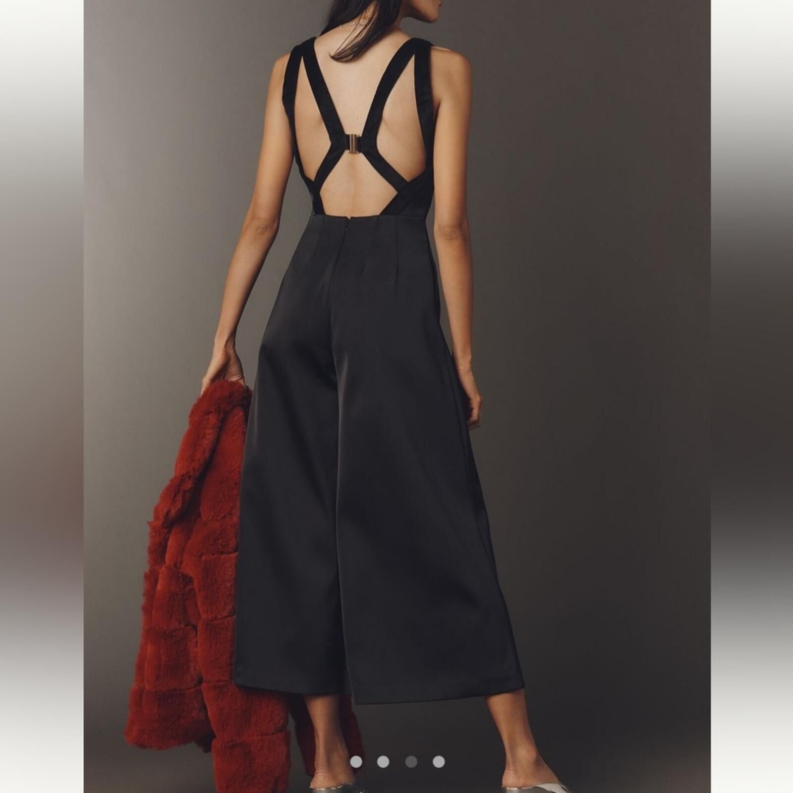 Other Anthropologie $198 Satin Wide-leg Black Jumpsuit, Size 10 T Size 32" / US 10 / IT 46 - 2 Thumbnail