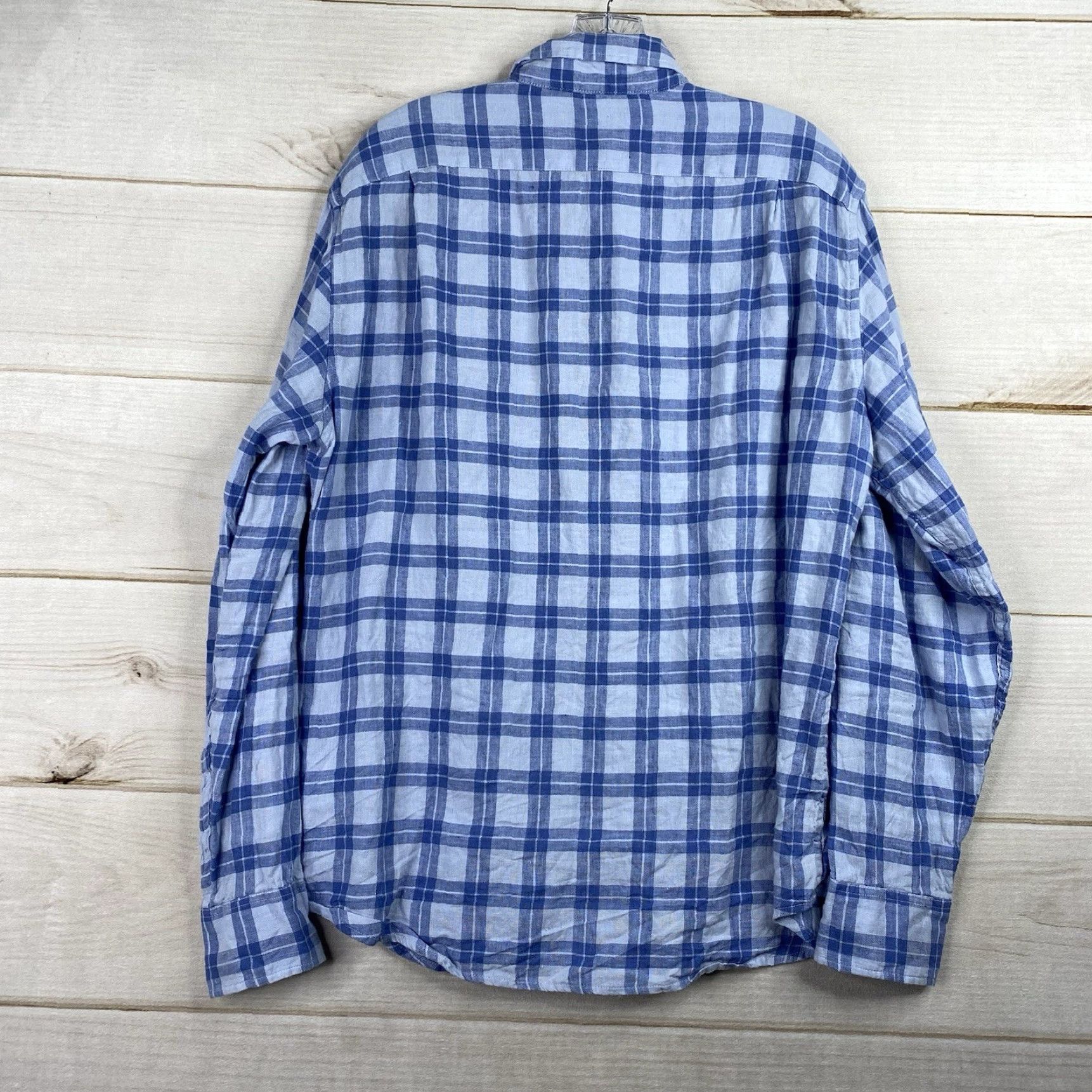 J.Crew J. Crew Shirt Mens L Slim Fit Blue Plaid Linen Blend Button Down Dress Shirt L Blue Slim Fit Comfort Casual Workwear Size 42R - 7 Thumbnail