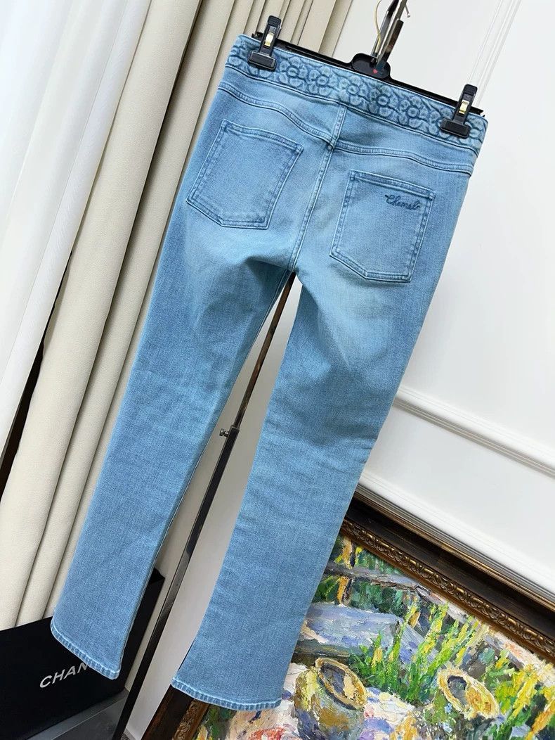 Chanel Chanel Blue Camellia Flared Jeans Size 37" - 2 Thumbnail