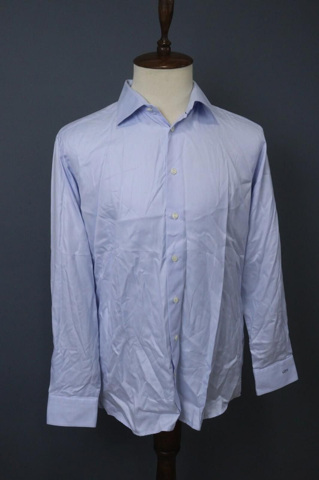 Eton Eton Blue Pinstriped Cotton Collared Formal Front Shirt Top Size US M / EU 48-50 / 2 - 6 Thumbnail