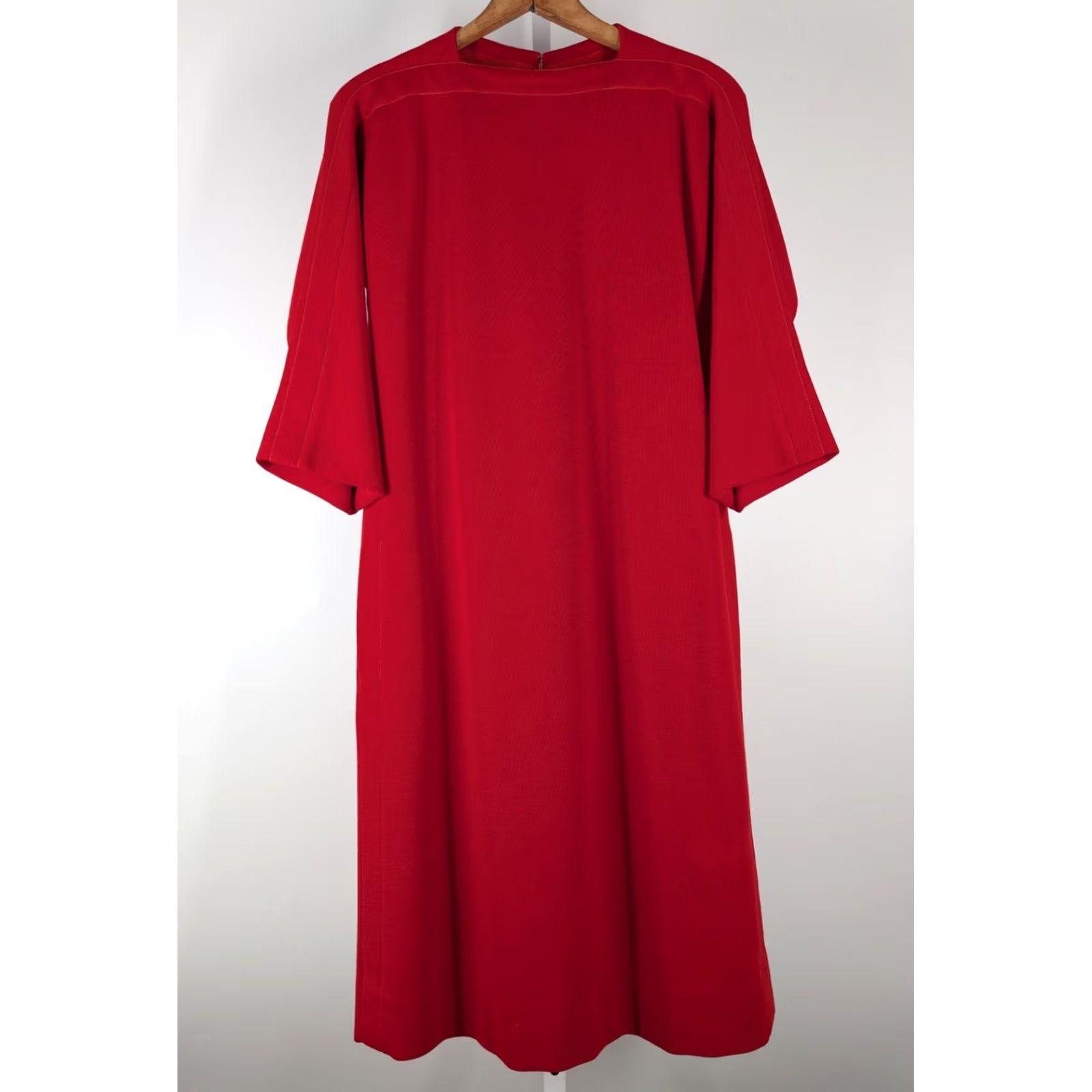 Vintage VINTAGE Pauline Trigère Red Wool Dress Mod 60s 70s Contrast Stitch Shift Kimono Womens Size XS / US 0-2 / IT 36-38 - 2 Thumbnail
