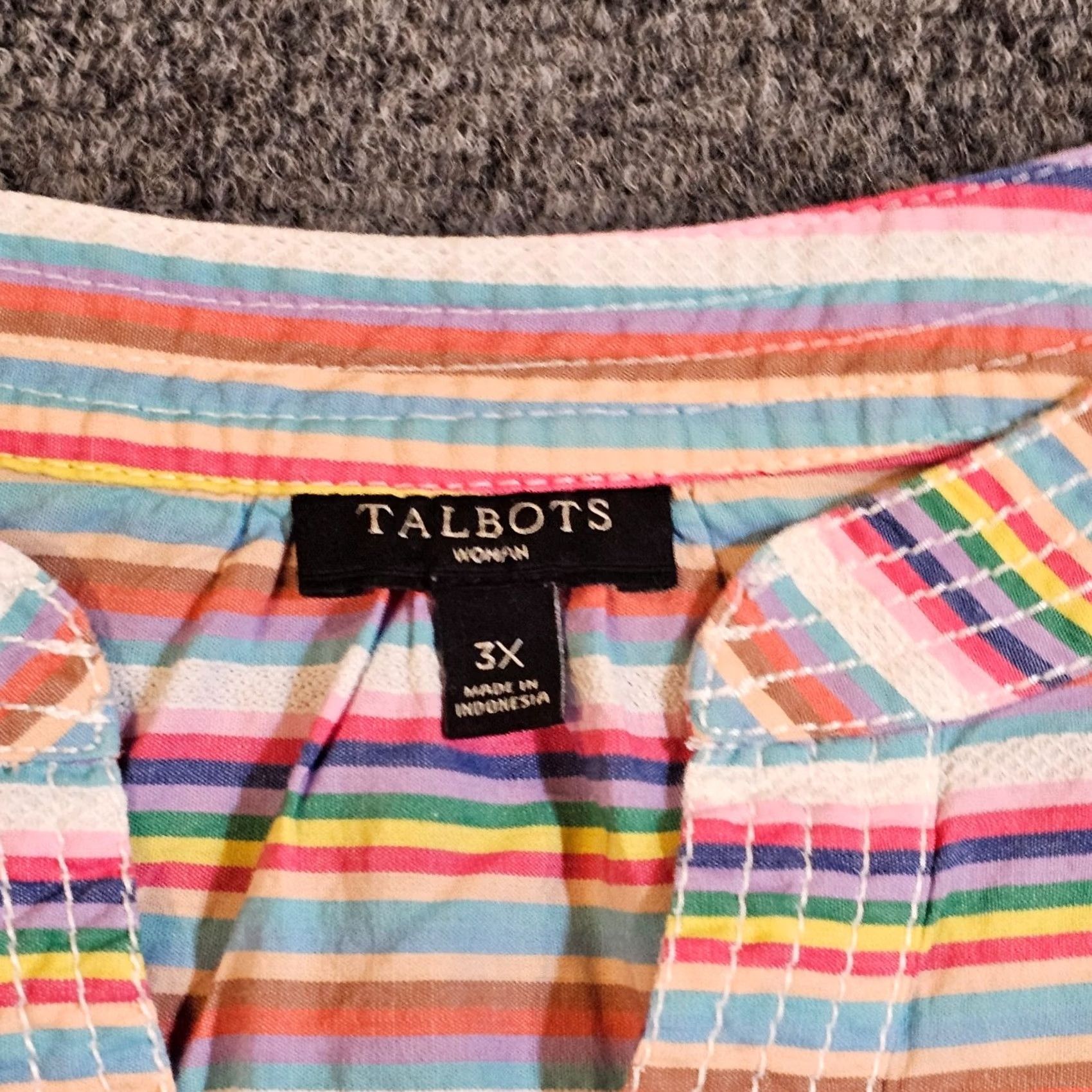 Talbots Talbots Top Women 3X Red Purple Stripe Short Sleeve Rainbow V Neck Casual Shirt Shirt Womens Plus 3X Red Rainbow Stripe V-Neck Short Sleeve Blouse Size XXL / US 16-18 / IT 52-54 - 3 Thumbnail