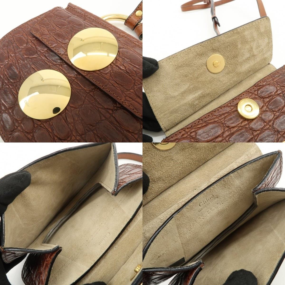 Chloe Chloe Croc-Embossed Leather Shoulder Bag Brown Size ONE SIZE - 7 Thumbnail