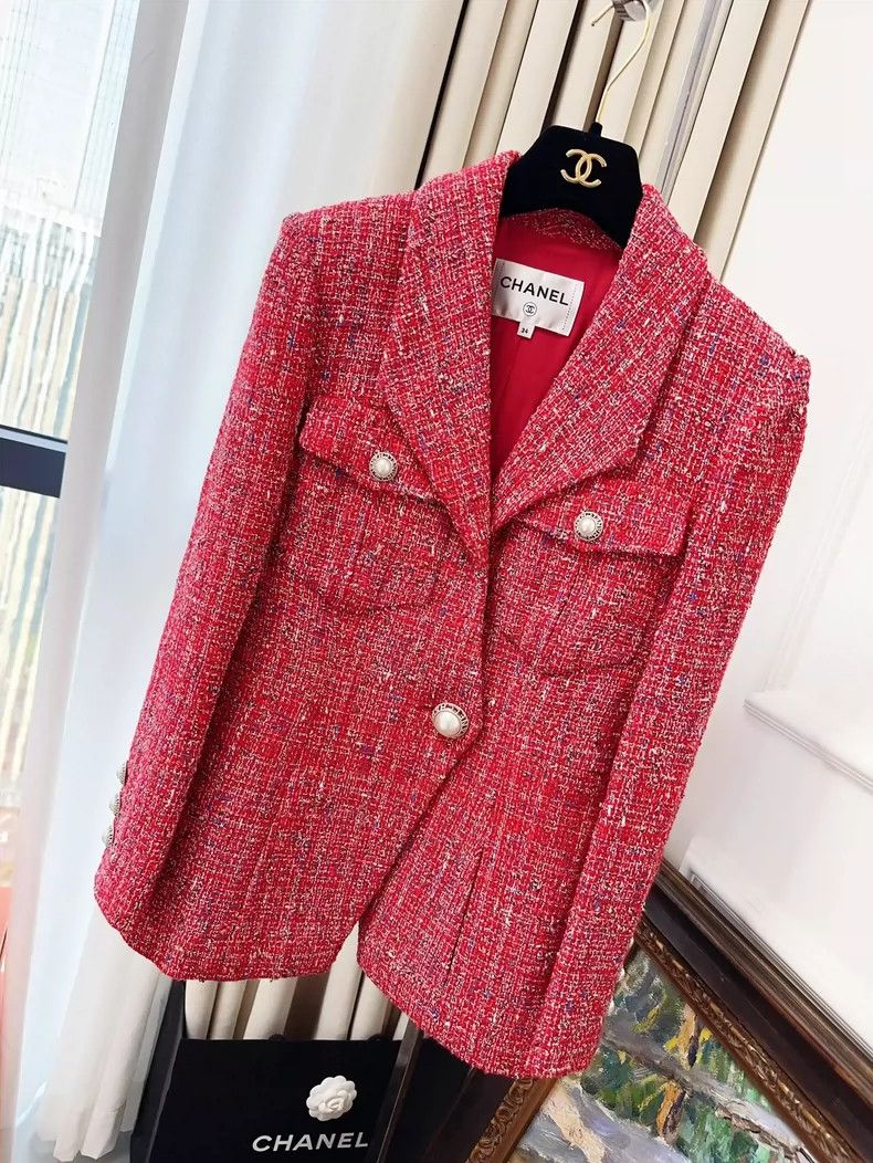 Chanel Chanel 19P early spring red tweed pearl buckle coat Size XXS / US 00 / IT 34 - 1 Thumbnail