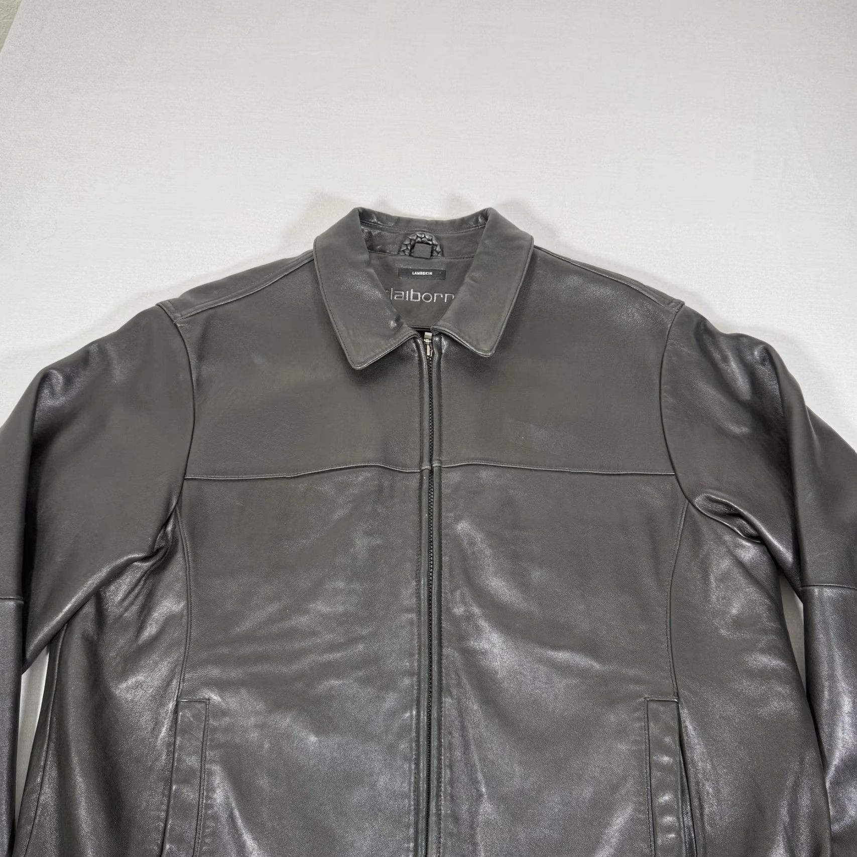 Liz Claiborne VINTAGE Claiborne Jacket Mens XL Black Lambskin Leather Zip Up Lined Pockets Collared Size US XL / EU 56 / 4 - 2 Thumbnail
