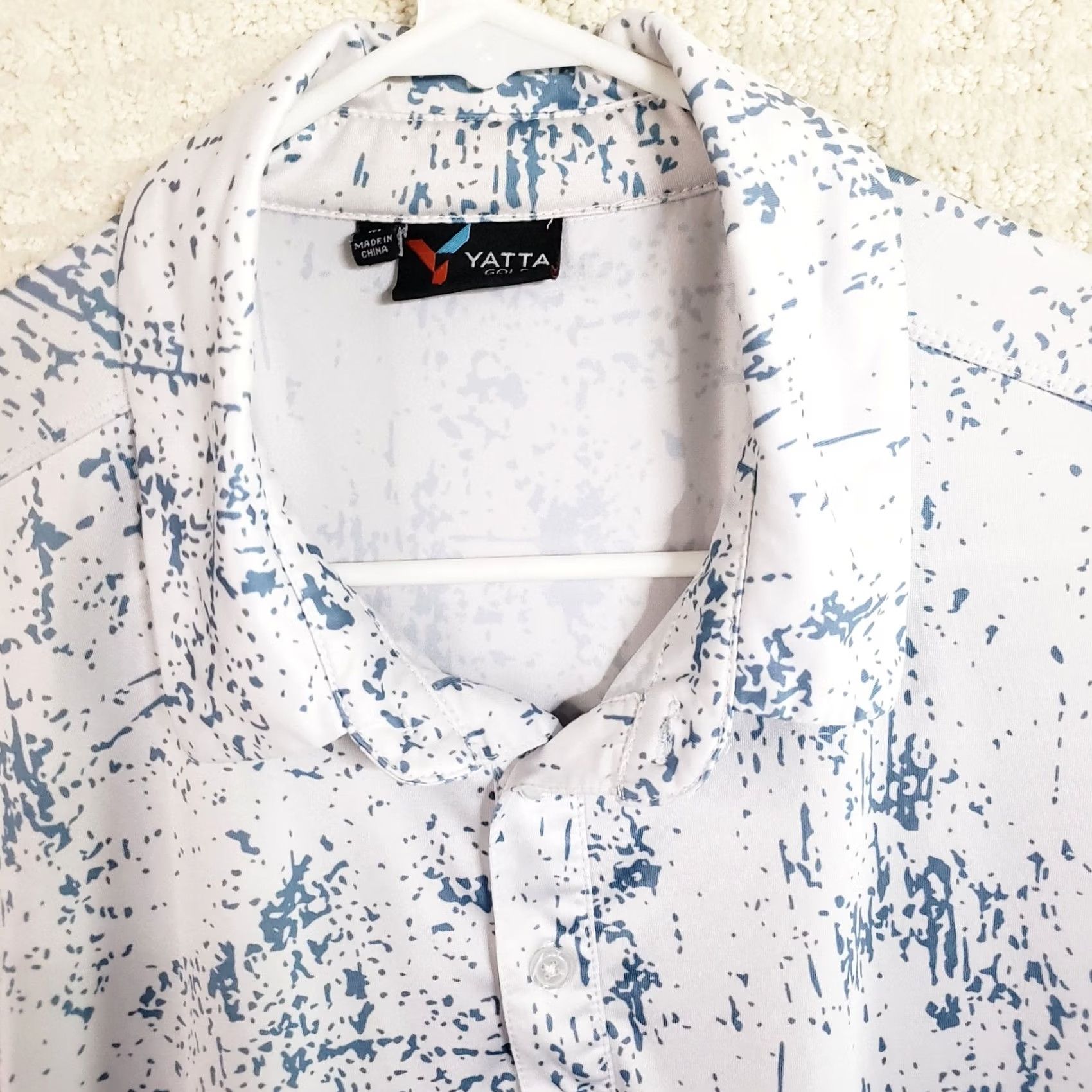 Vintage YATTA Men’s Golf Polo Shirt Water Splash White Blue Stretch UPF 40 XS? Wait Size US XL / EU 56 / 4 - 4 Thumbnail