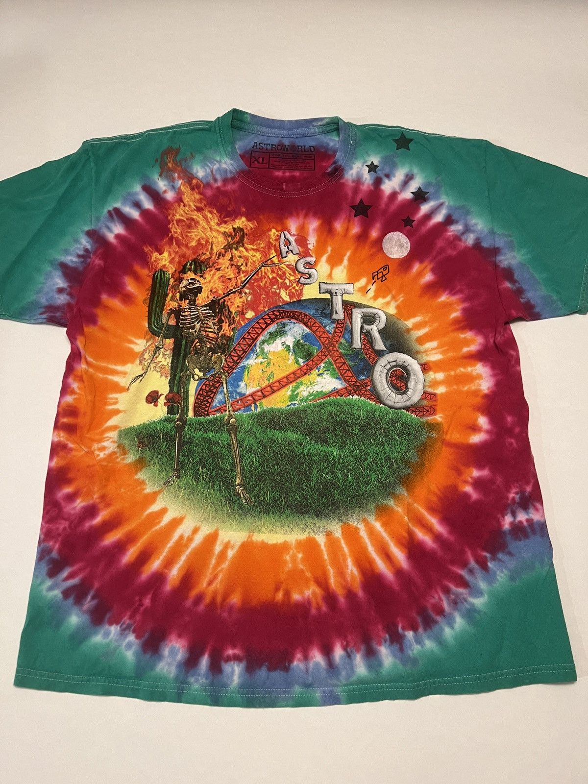 image of Travis Scott Astroworld Tie Dye Shirt, Men's (Size XL)