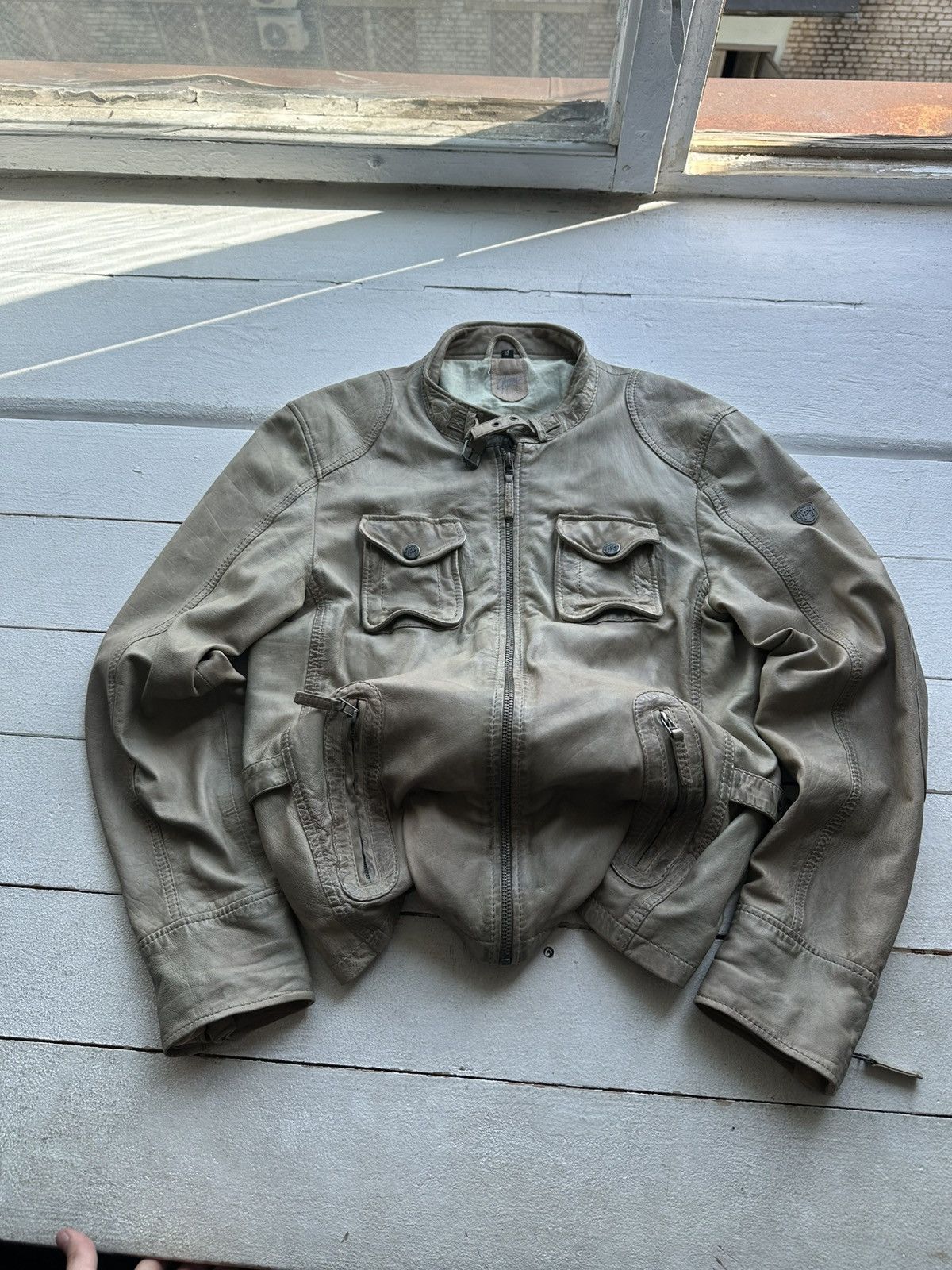 Gypsy 🚨VNTG LEATHER JACKET AVANT GARDE ASYMMETRICAL BROWN MOTO Size US M / EU 48-50 / 2 - 1 Thumbnail