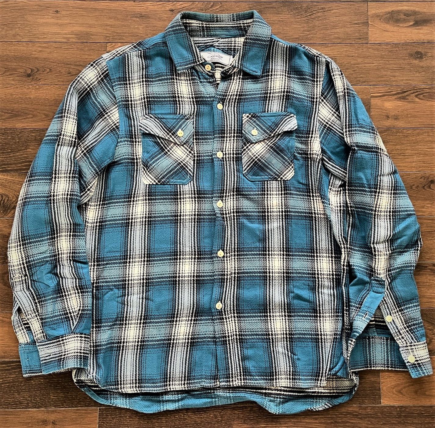 image of 3Sixteen Blue Crosscut Heavyweight Flannel in Blue/White, Men's (Size XL)