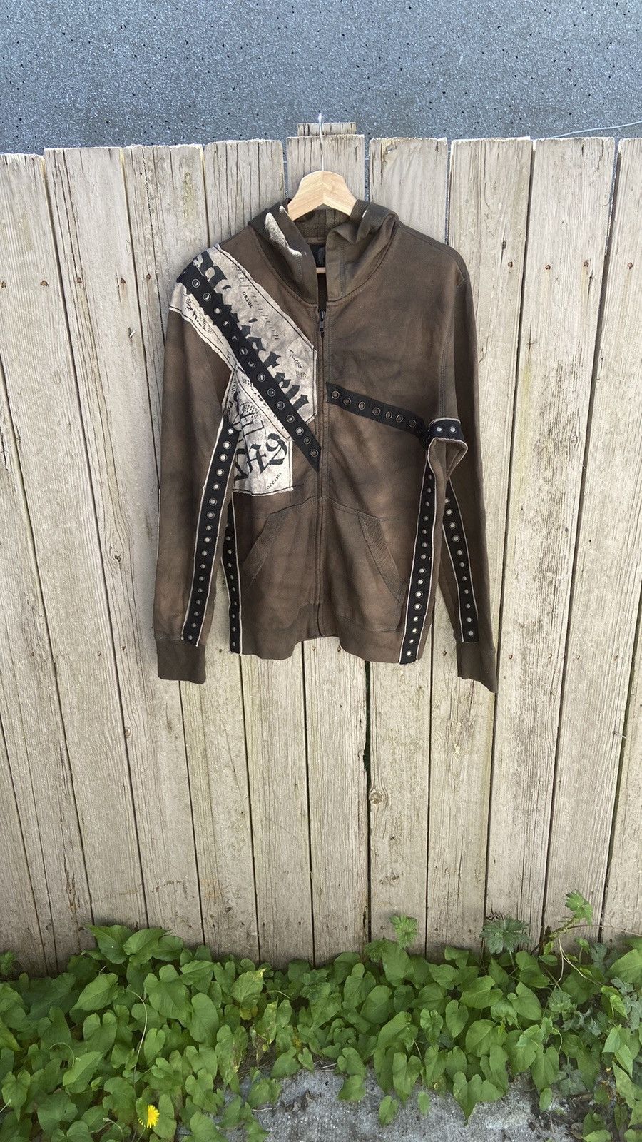 Y2K Salvage Brown and Black Distressed Patchwork Hoodie