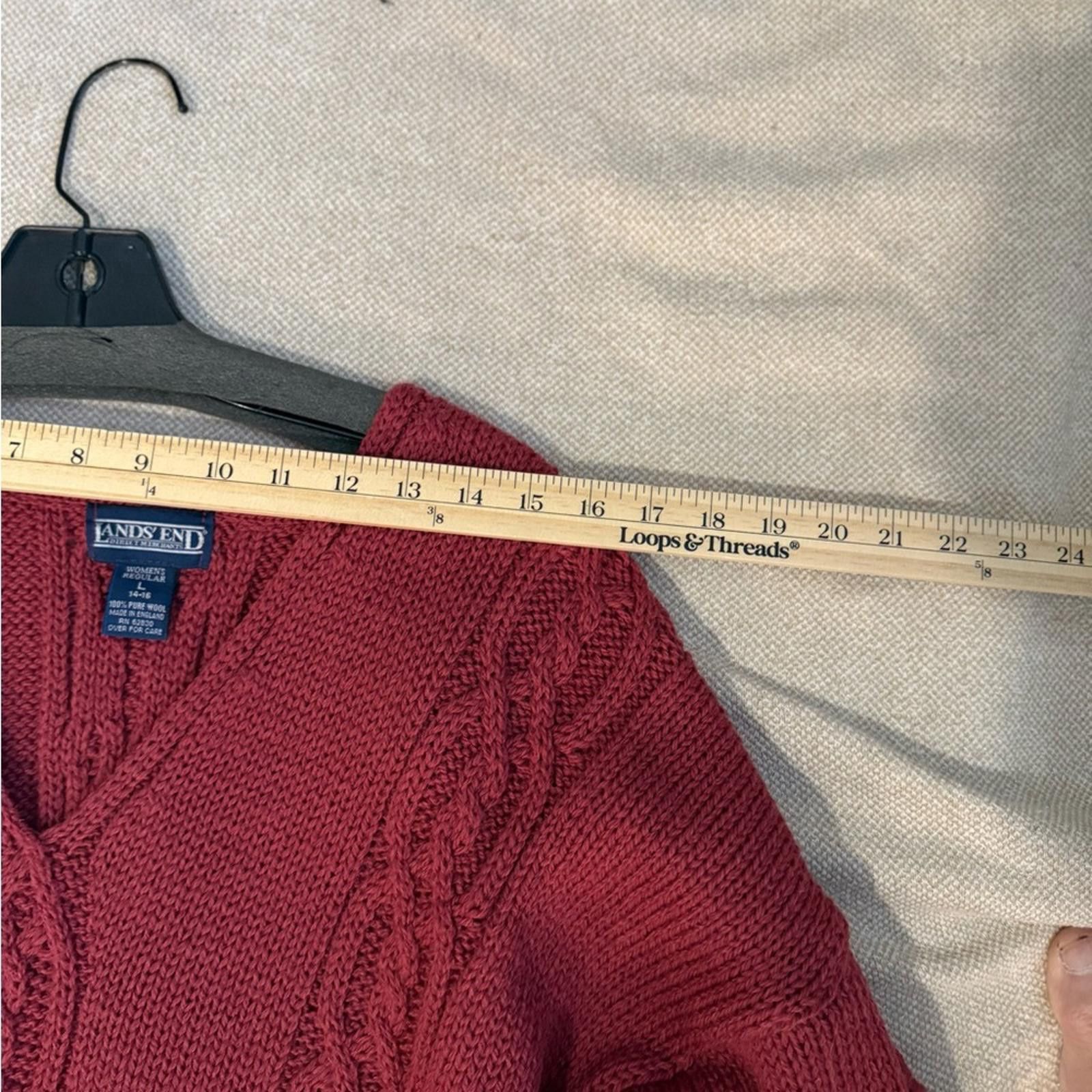 Lands' End Lands' End Women's Red V-Neck Cable Knit Sweater Size L / US 10 / IT 46 - 4 Thumbnail