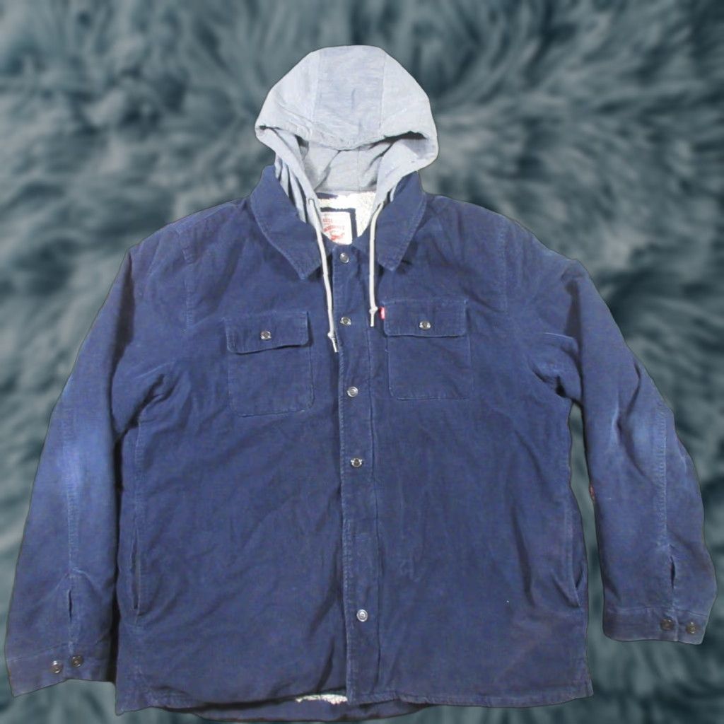 Levi's Levi's Hooded Corduroy Fleece Sherpa Lined Jacket Men XL Navy 90s Trucker Grunge Bomber Jacket Size US XL / EU 56 / 4 - 1 Thumbnail