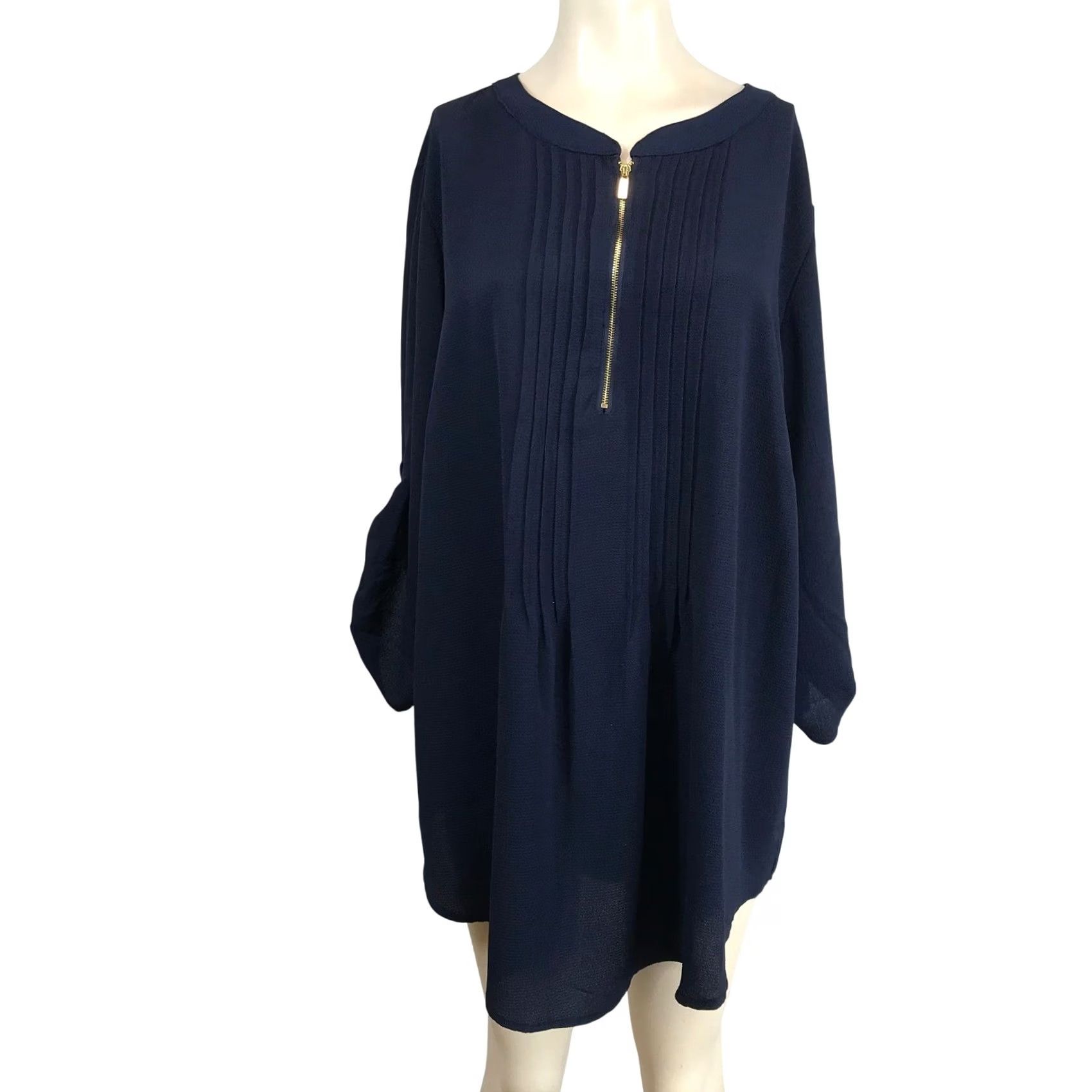 Vintage Evans Navy Blue Zipper Pleated Tunic Shirt Top Plus Size 22/24 Women Shirt Size 3XL / US 20-22 - 2 Thumbnail