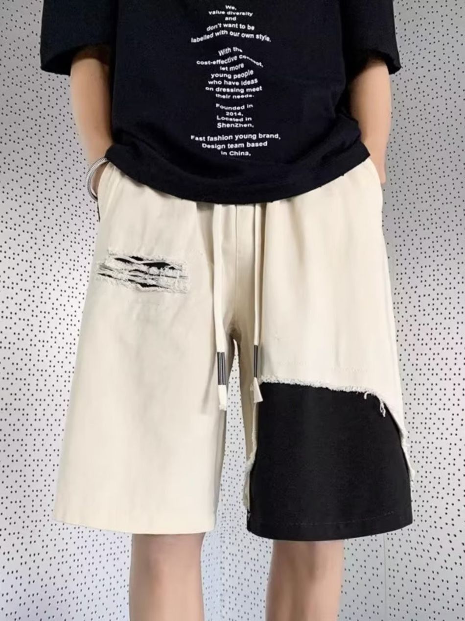 Japanese Brand Straight leg wide leg ripped denim shorts Size US 32 / EU 48 - 6 Thumbnail