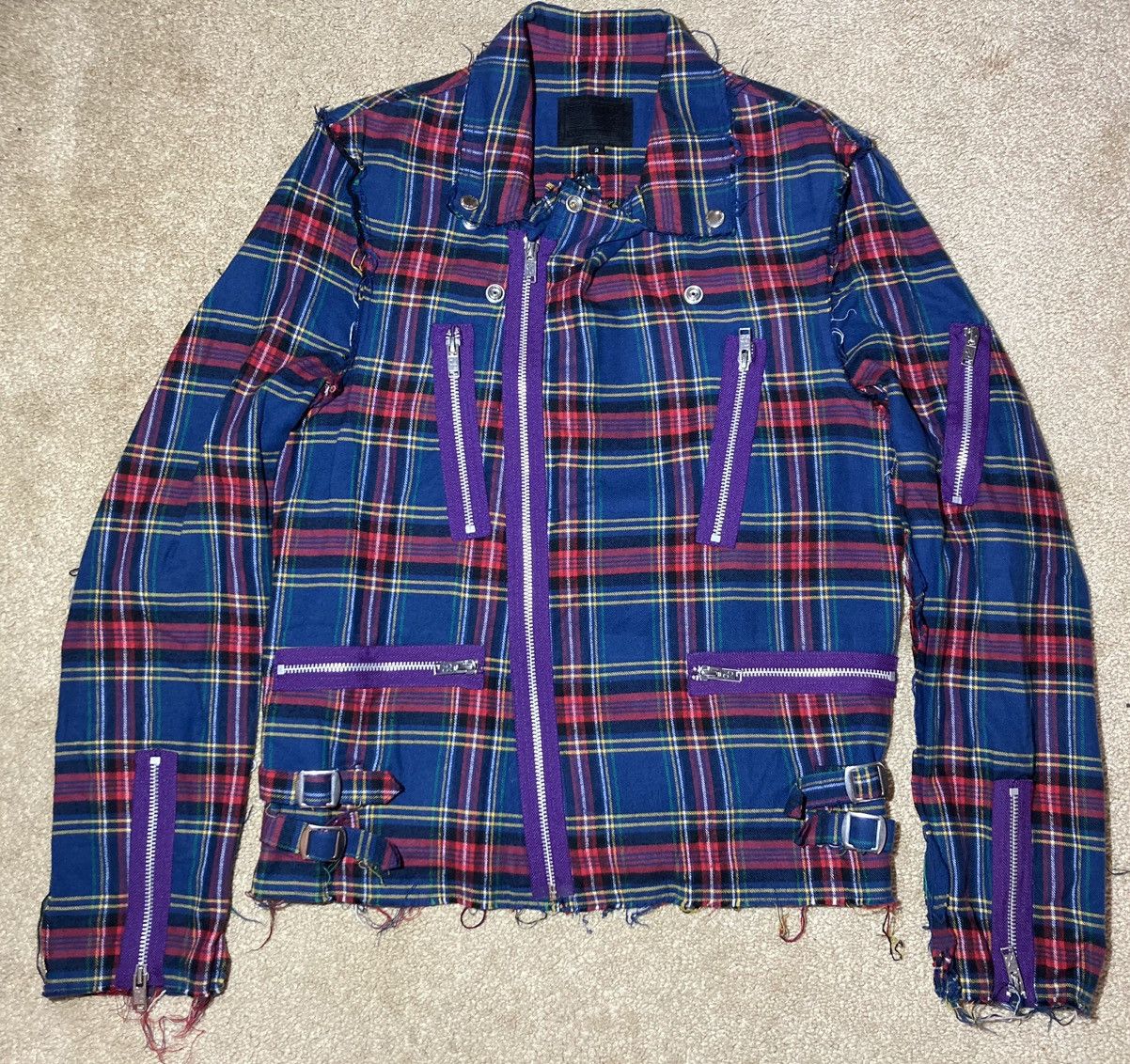 image of 99Is Ss17 is Purple Plaid Riders Jacket Zippers Vol 10 2017 2 in Red/Blue/Purple (Size Medium)