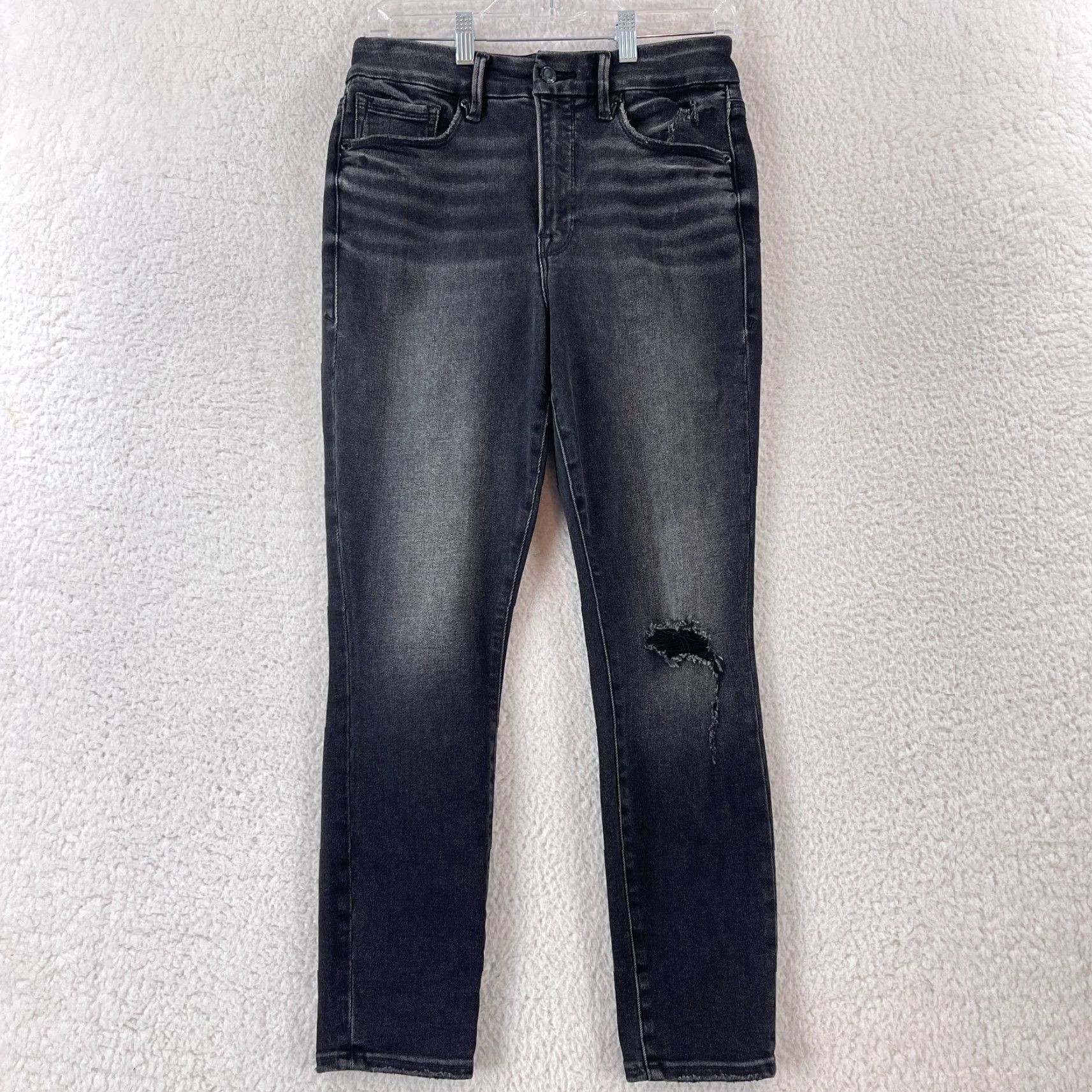 Good American Good American Good Waist Crop Jeans Womens 8 Black Denim High Waist Distressed Jeans Size 30" / US 8 / IT 44 - 2 Thumbnail