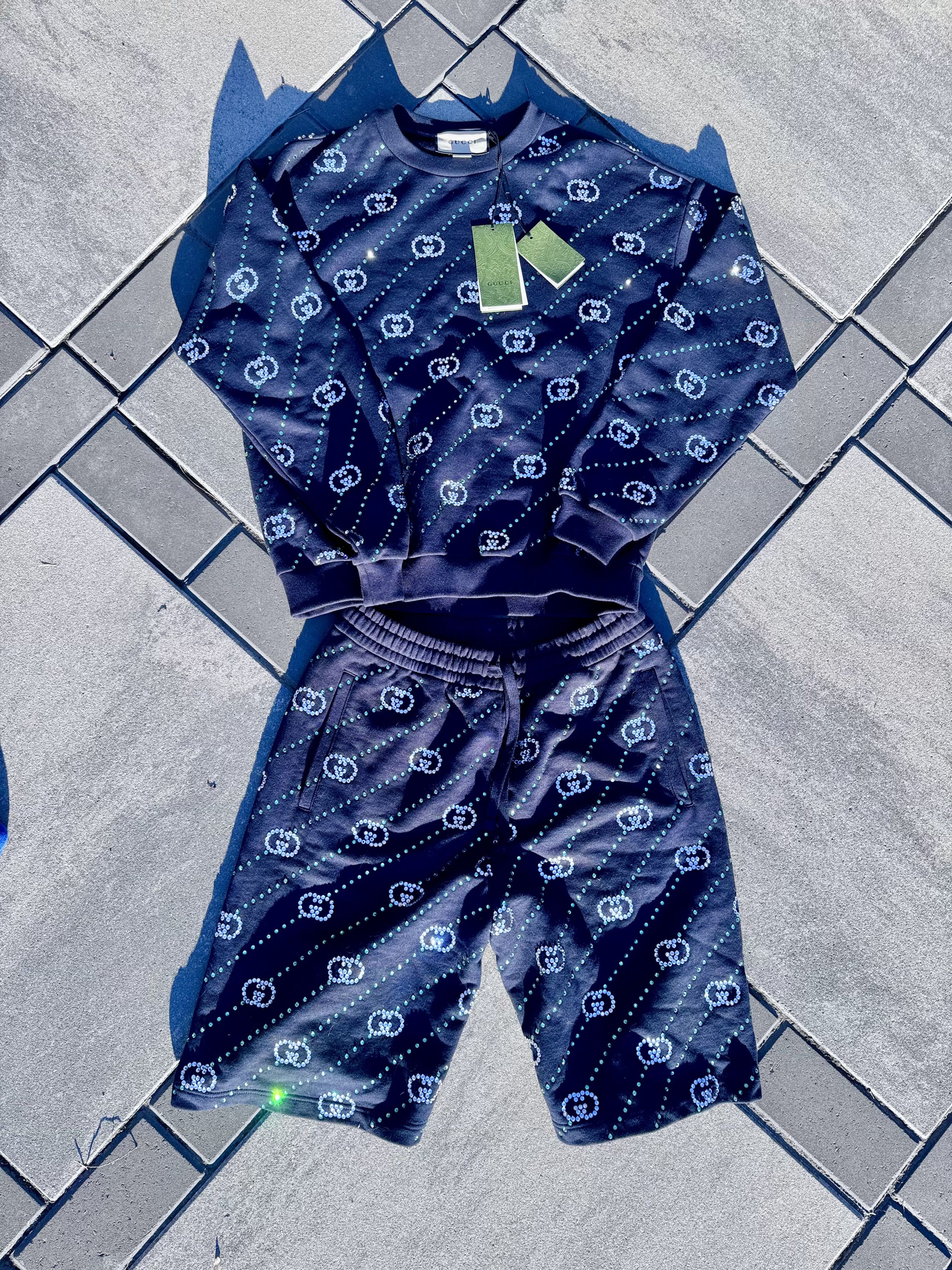 Gucci Gucci Jeweled GG Crystal Navy Sweatshirt & Shorts Set Size US S / EU 44-46 / 1 - 1 Thumbnail