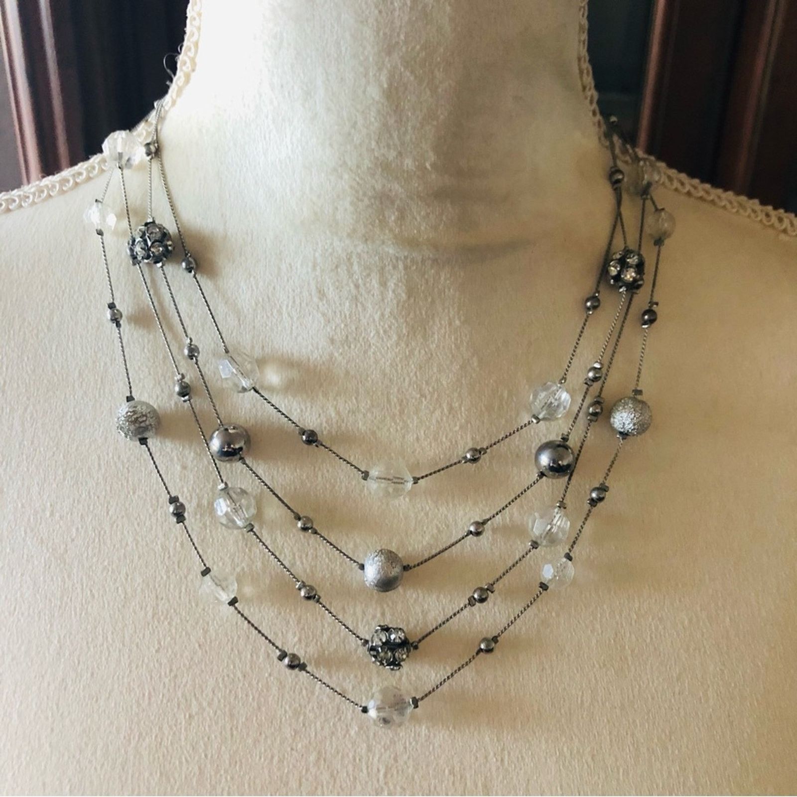 Jewelry NY&Co quad strand silver beaded chain necklace Size ONE SIZE - 2 Thumbnail