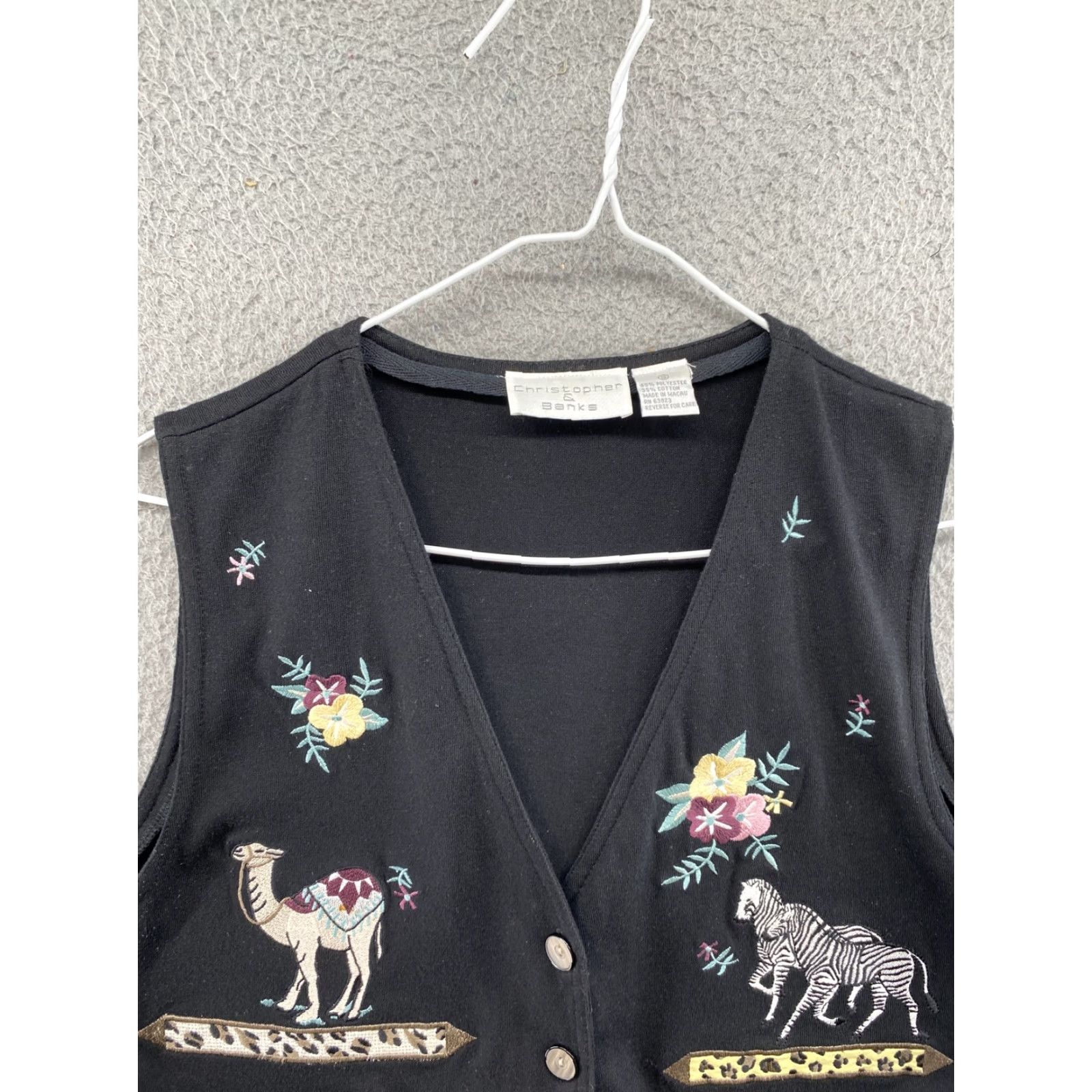 Vintage Christopher & Banks Women’s Button-Up Vest Embroidered Zoo Animals Size Small Black Size S / US 4 / IT 40 - 3 Thumbnail
